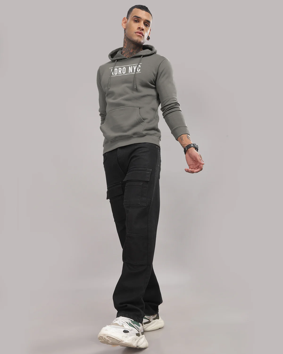 Men Steel Grey Printed Hoodie - Image 4