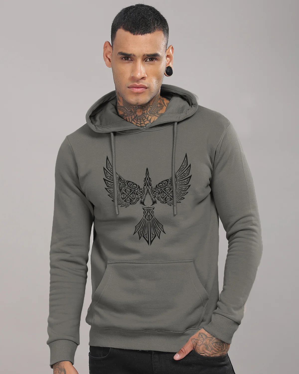 Men Steel Grey Printed Hoodie - Image 2