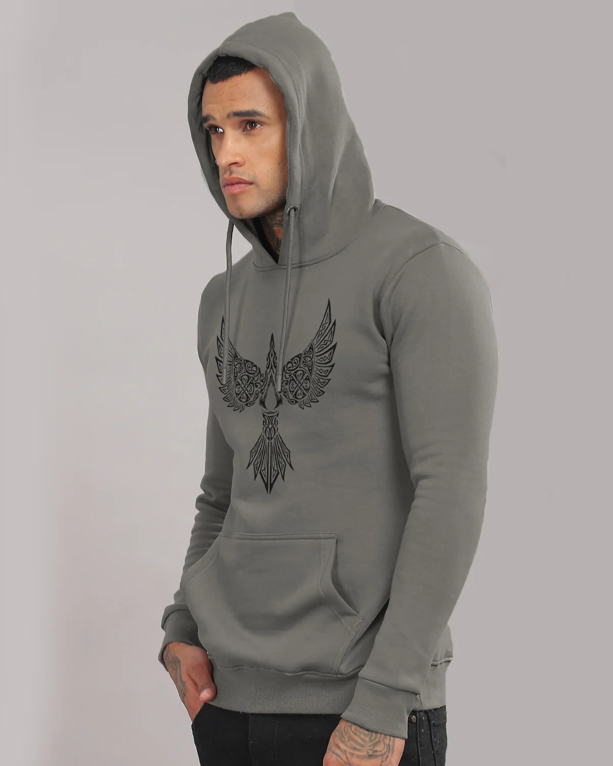 Men Steel Grey Printed Hoodie - Image 4