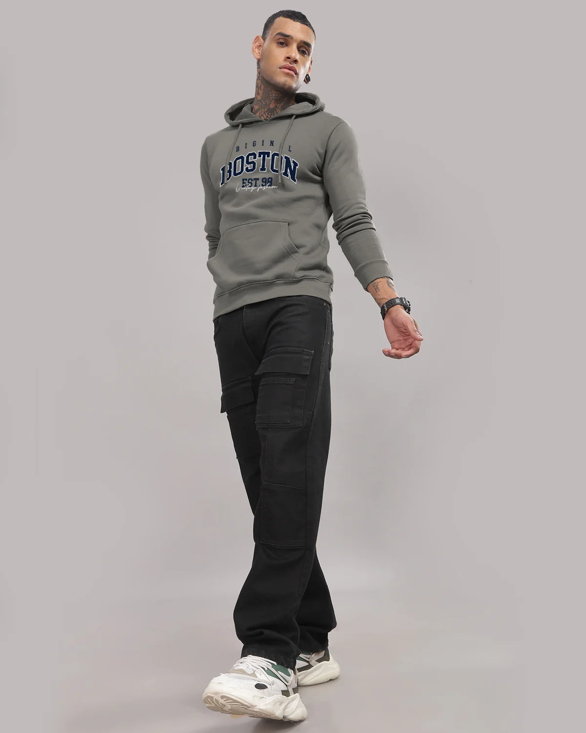 Men Grey Printed Hoodie - Image 5