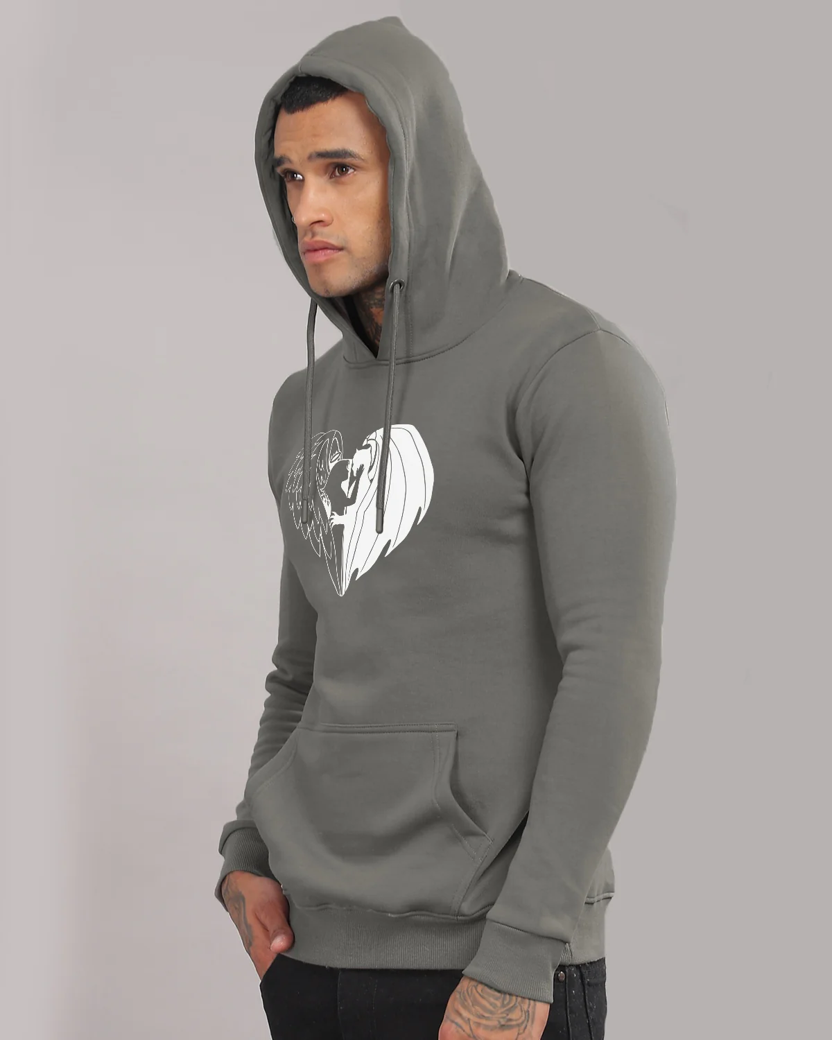 Men Steel Grey Printed Hoodie - Image 3