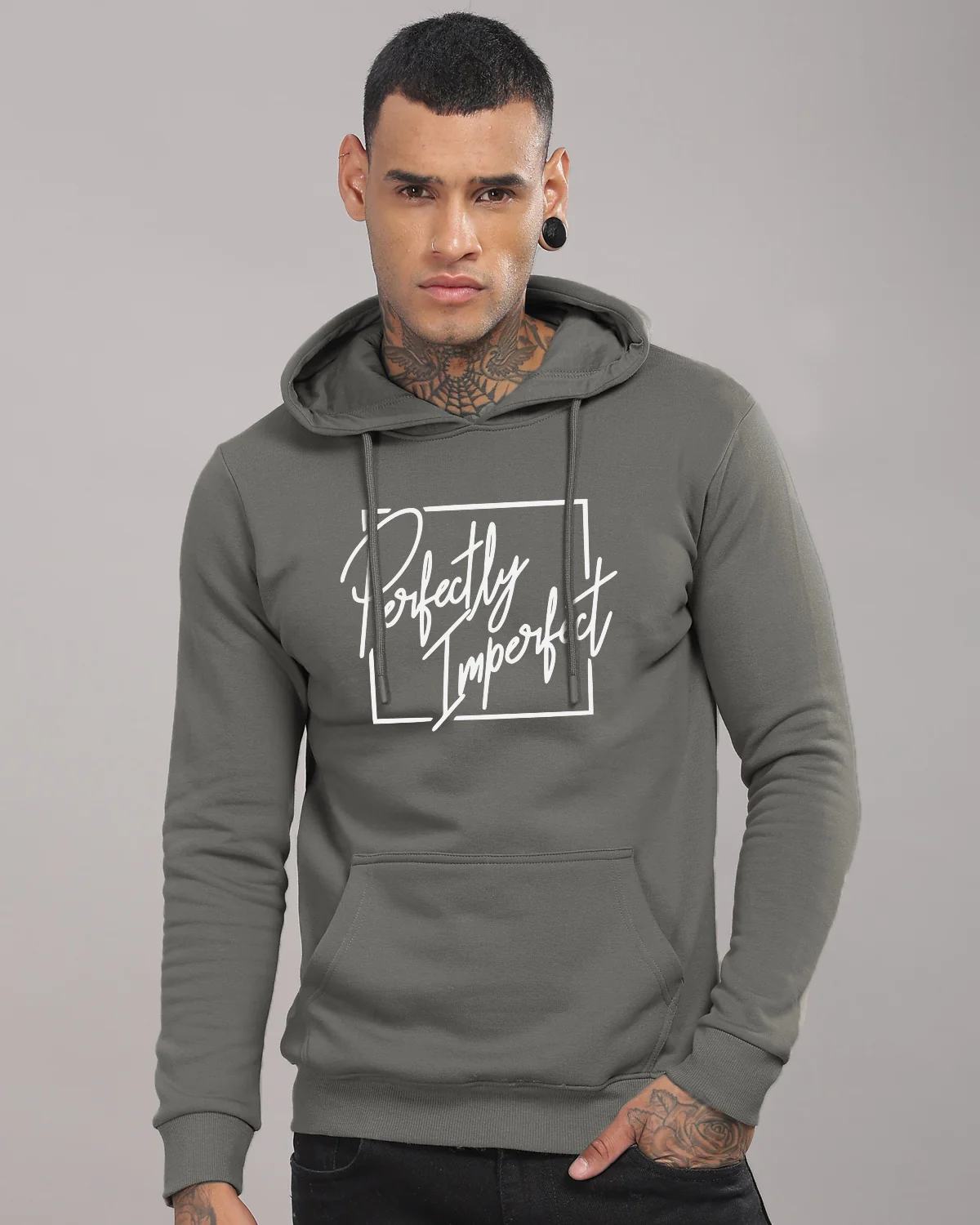 Men Steel Grey Printed Hoodie - Image 2