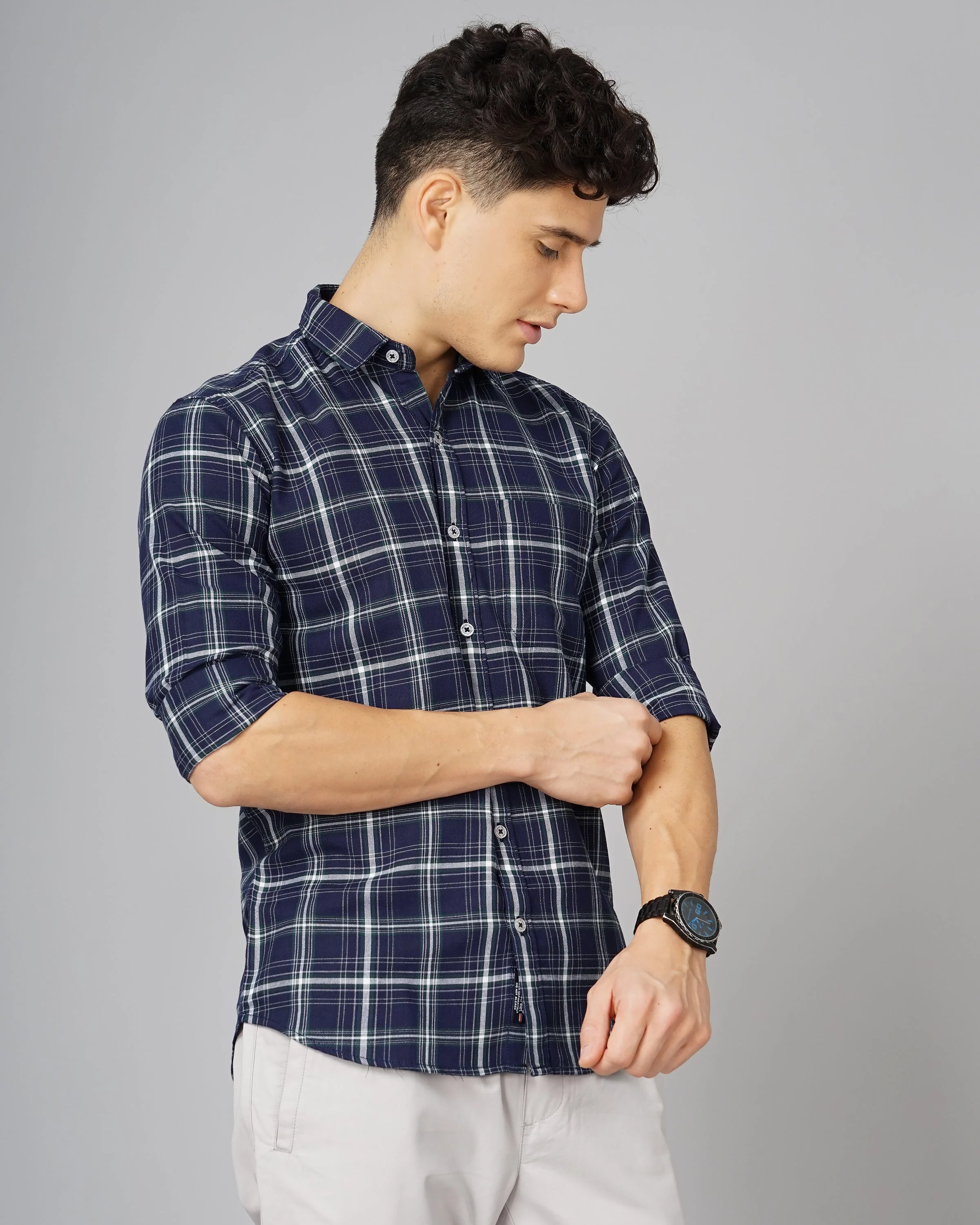 Men Stella Blue Checks Shirt - Image 4