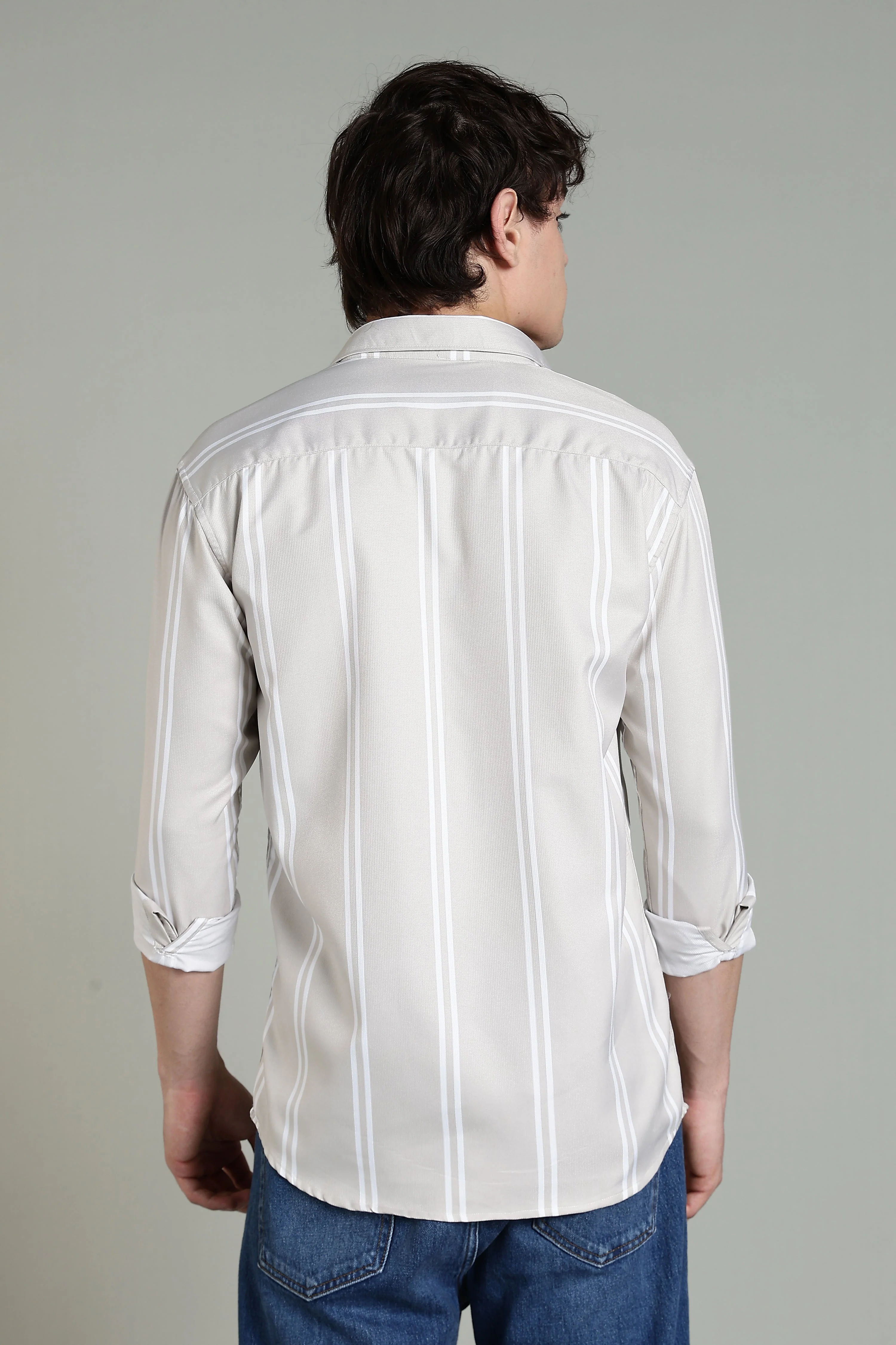 Men Stran Beige Striped Shirt - Image 2