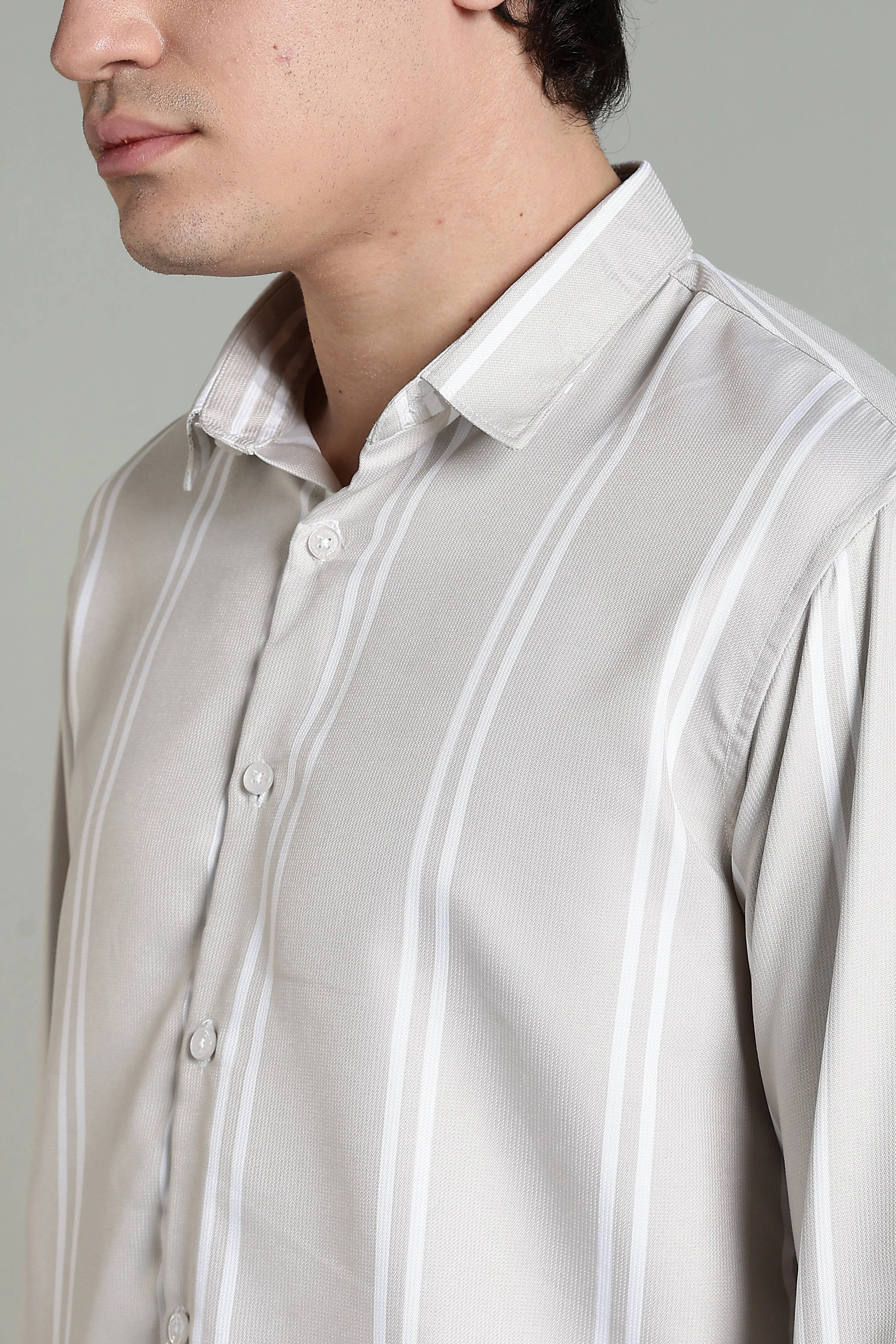 Men Stran Beige Striped Shirt - Image 4