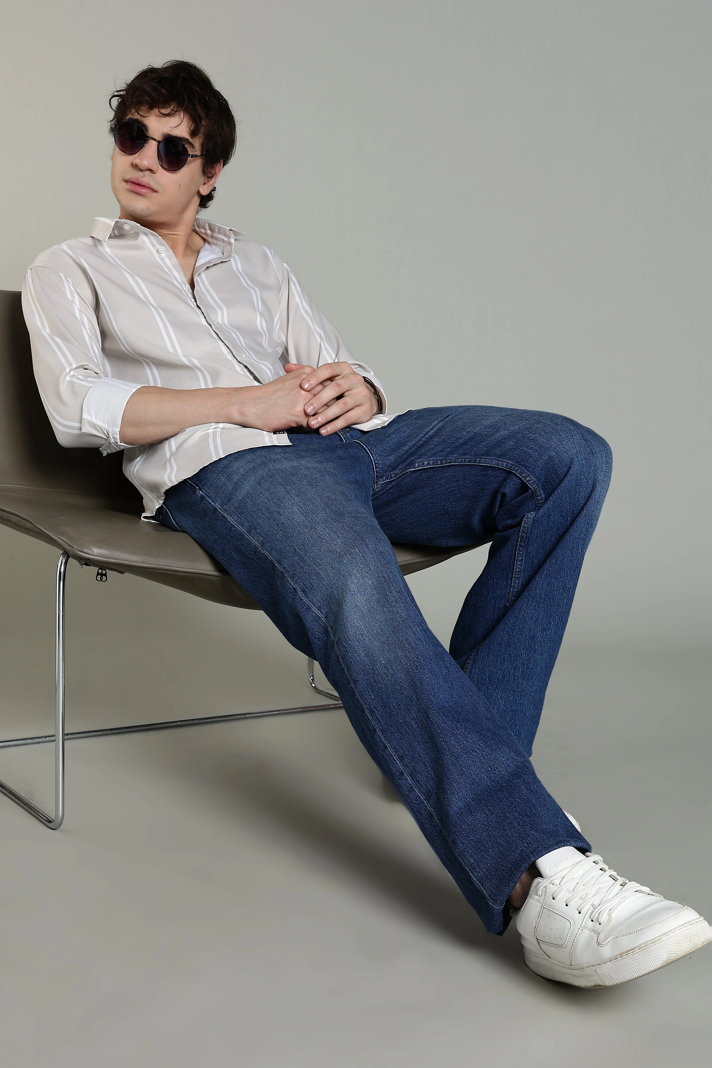 Men Stran Beige Striped Shirt - Image 5