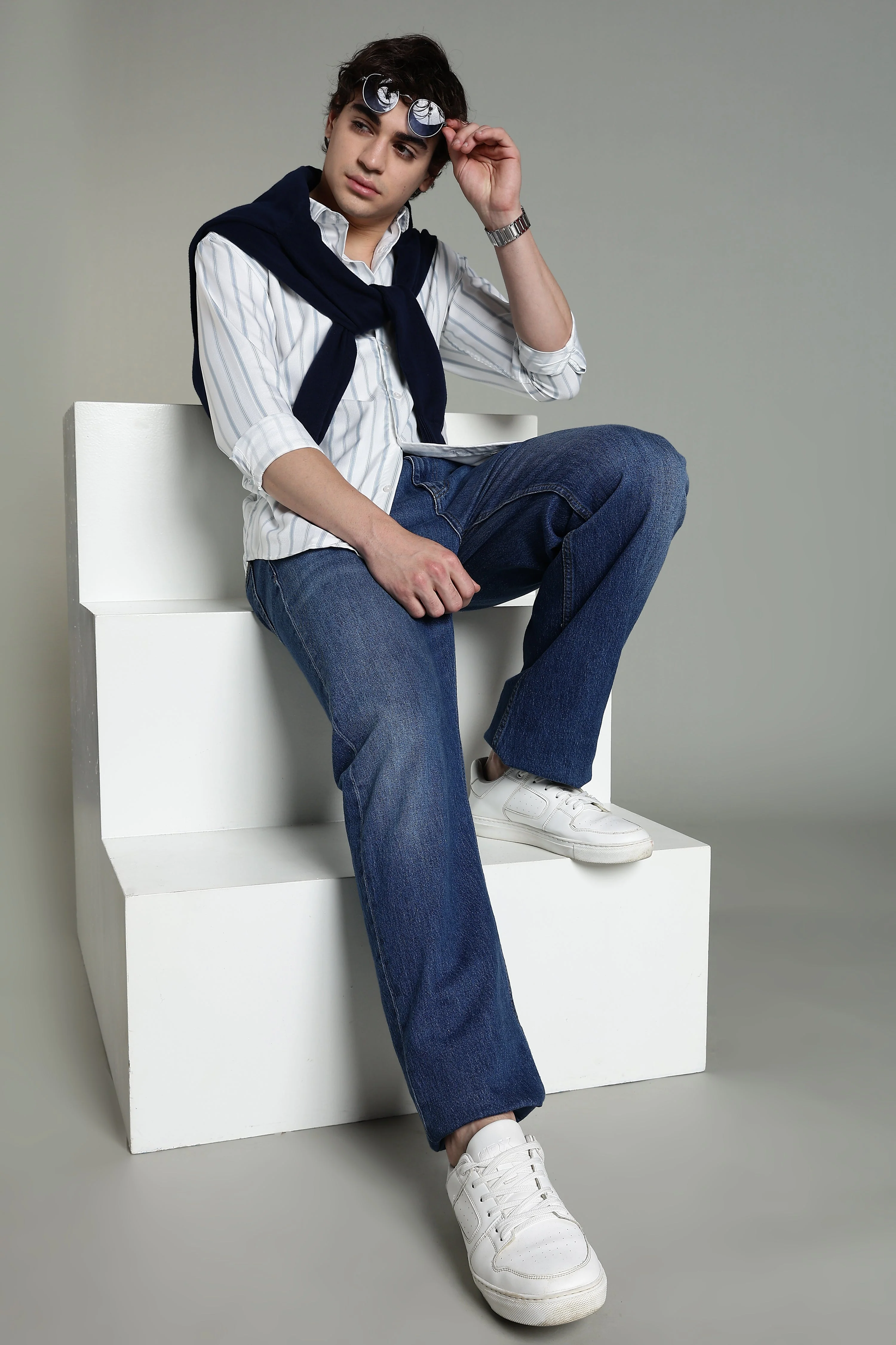 Men Stran Beige Striped Shirt - Image 7