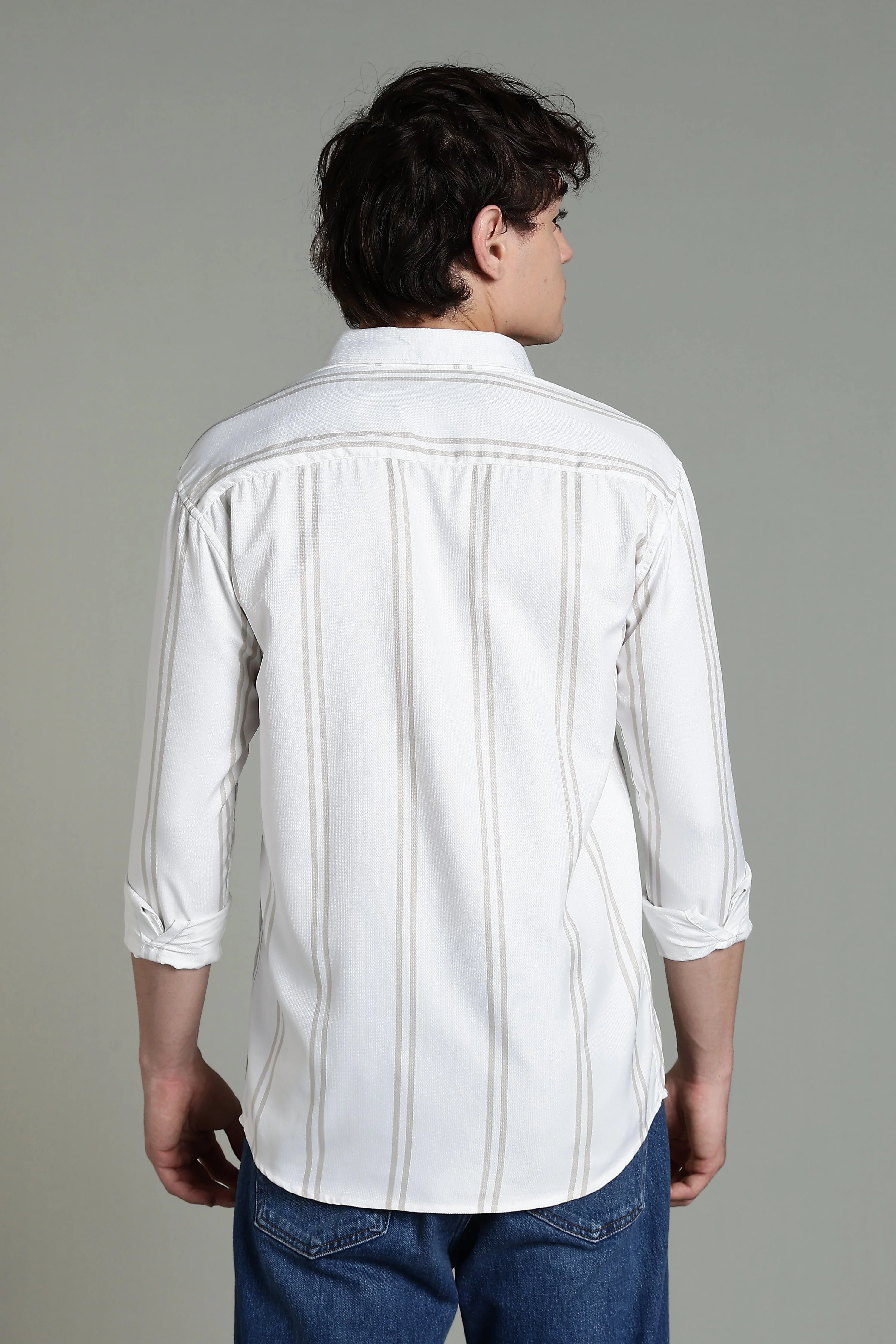 Men Stran White Striped Shirt - Image 2