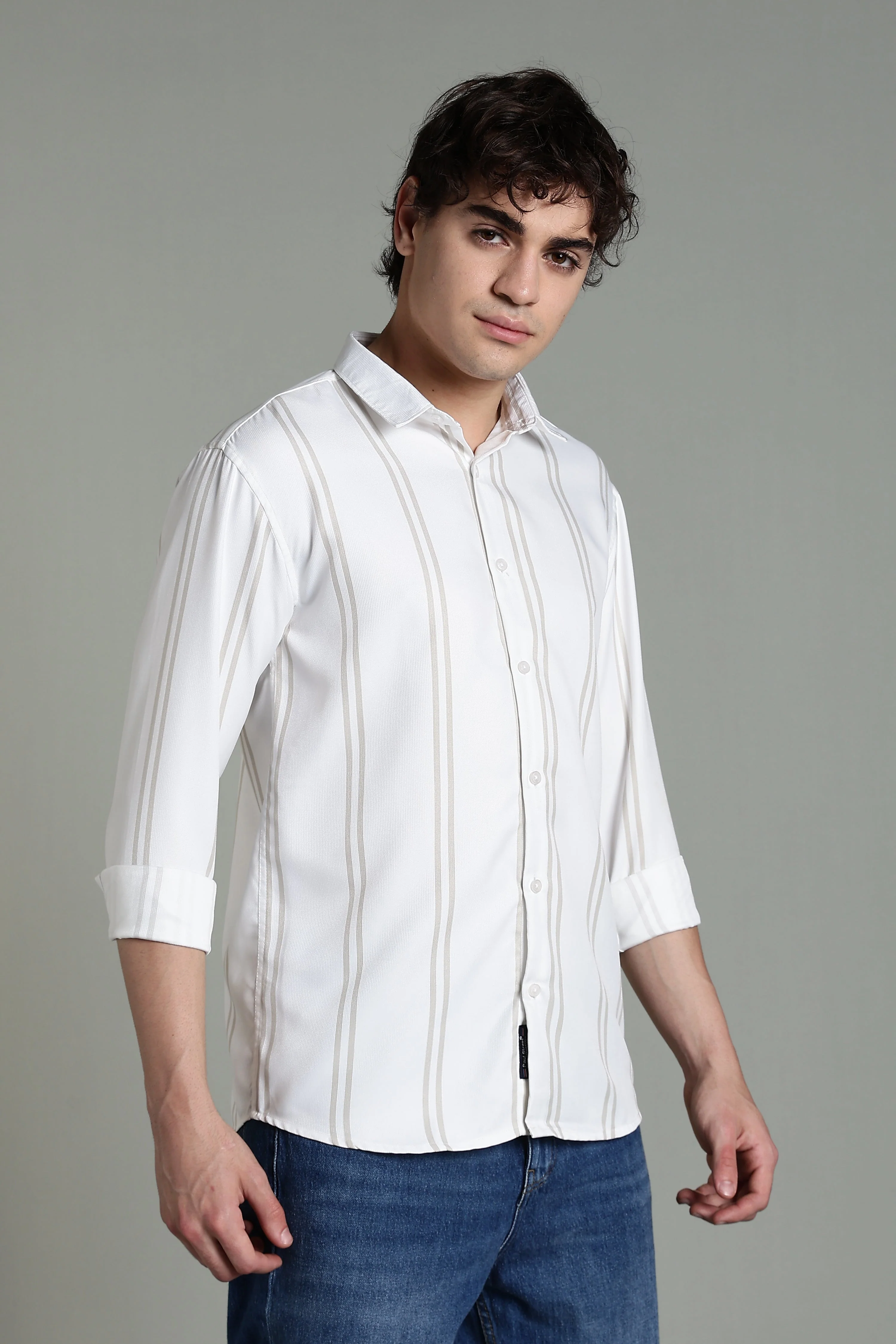 Men Stran White Striped Shirt - Image 3