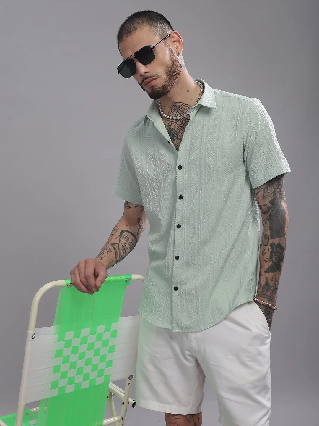 Men Streak Green Shirt - Image 2