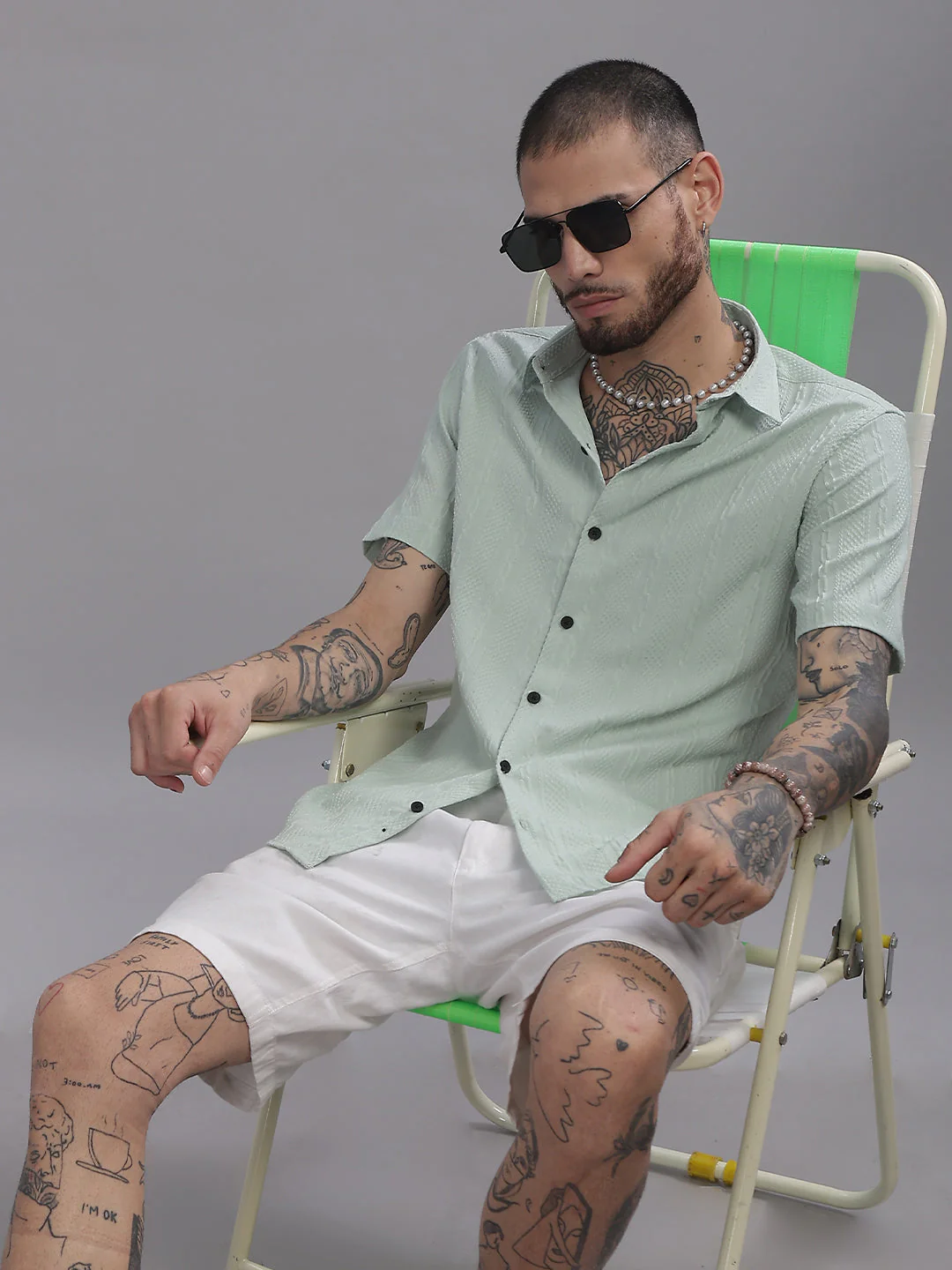 Men Streak Green Shirt - Image 4