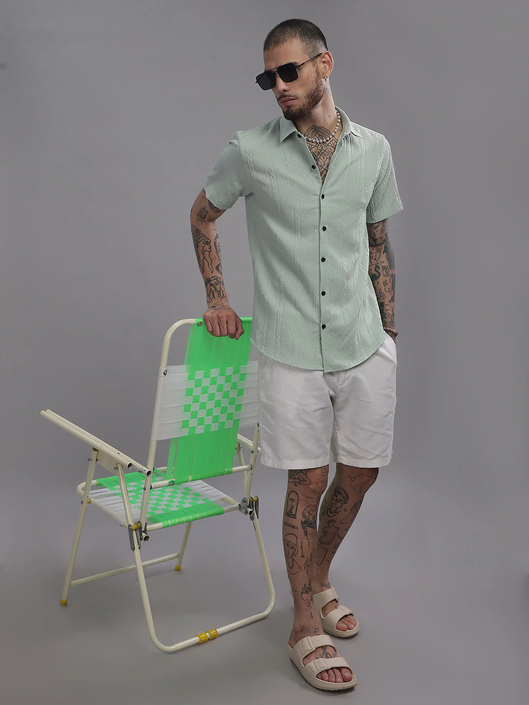 Men Streak Green Shirt - Image 5