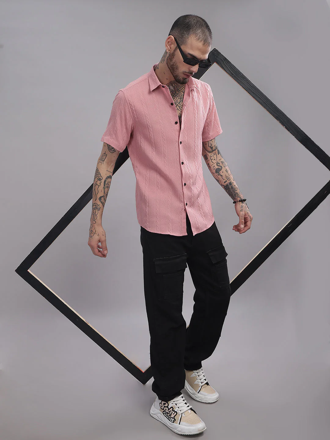 Men Streak Pink Shirt - Image 2