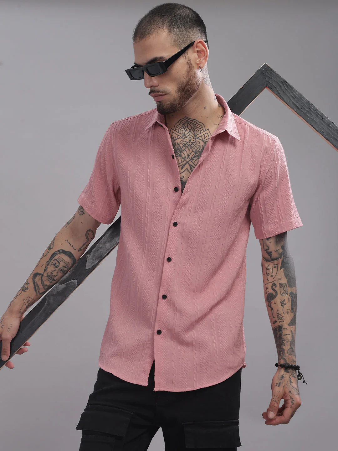 Men Streak Pink Shirt - Image 4