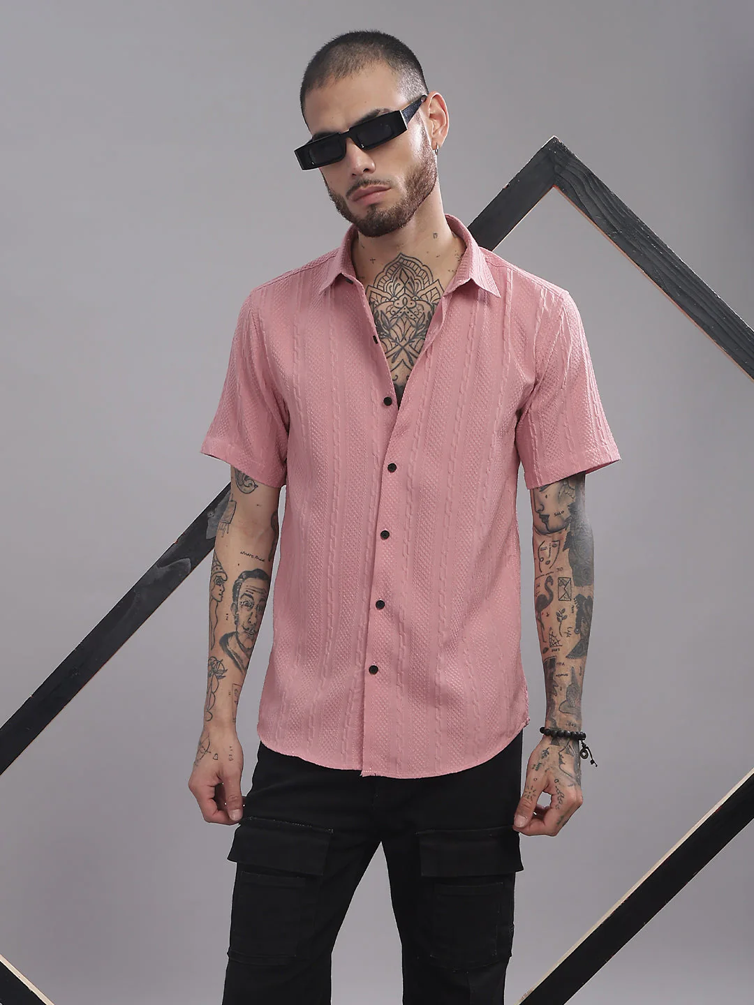 Men Streak Pink Shirt - Image 5
