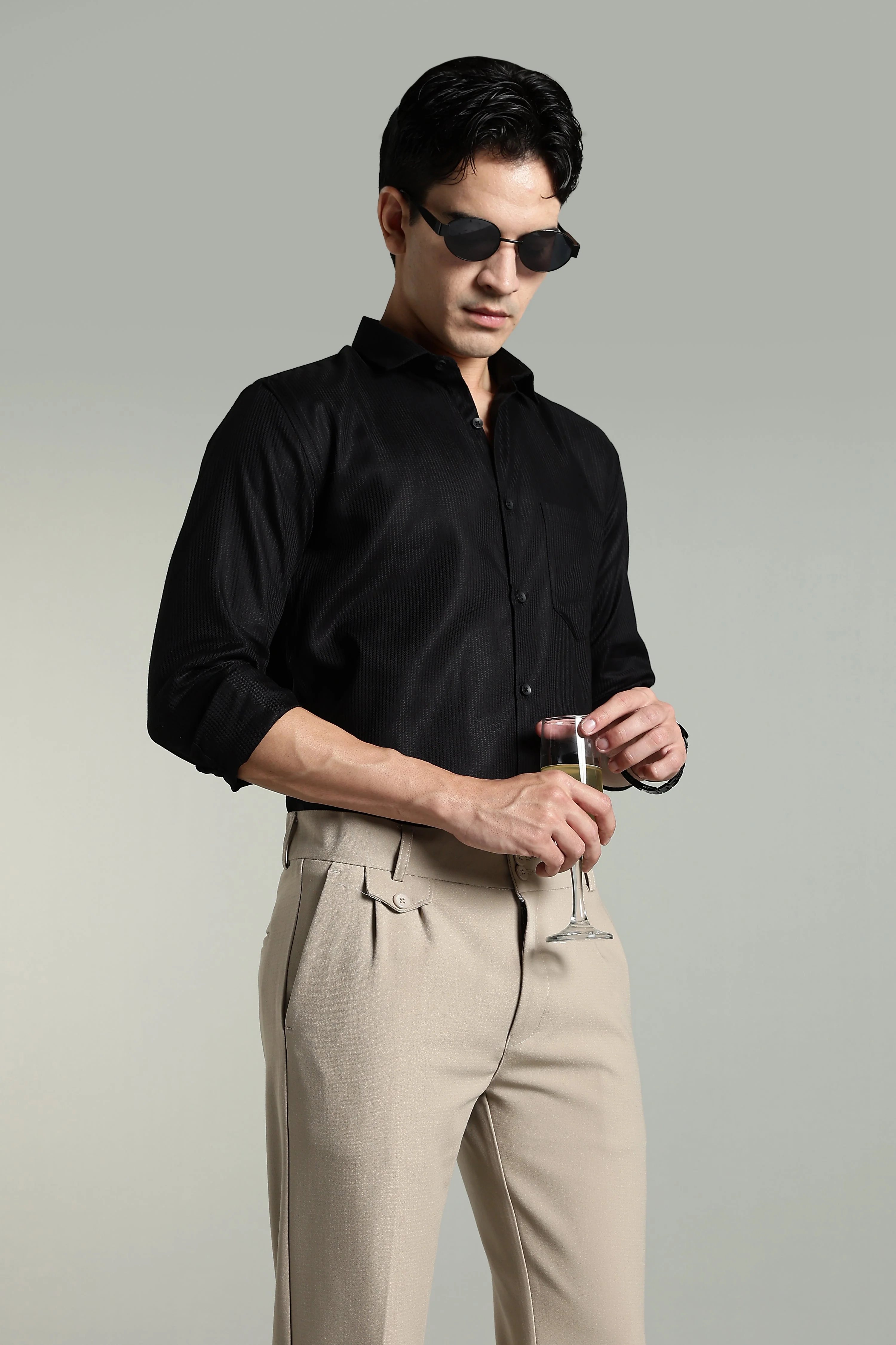 Men Stria Black Solid Shirt - Image 3