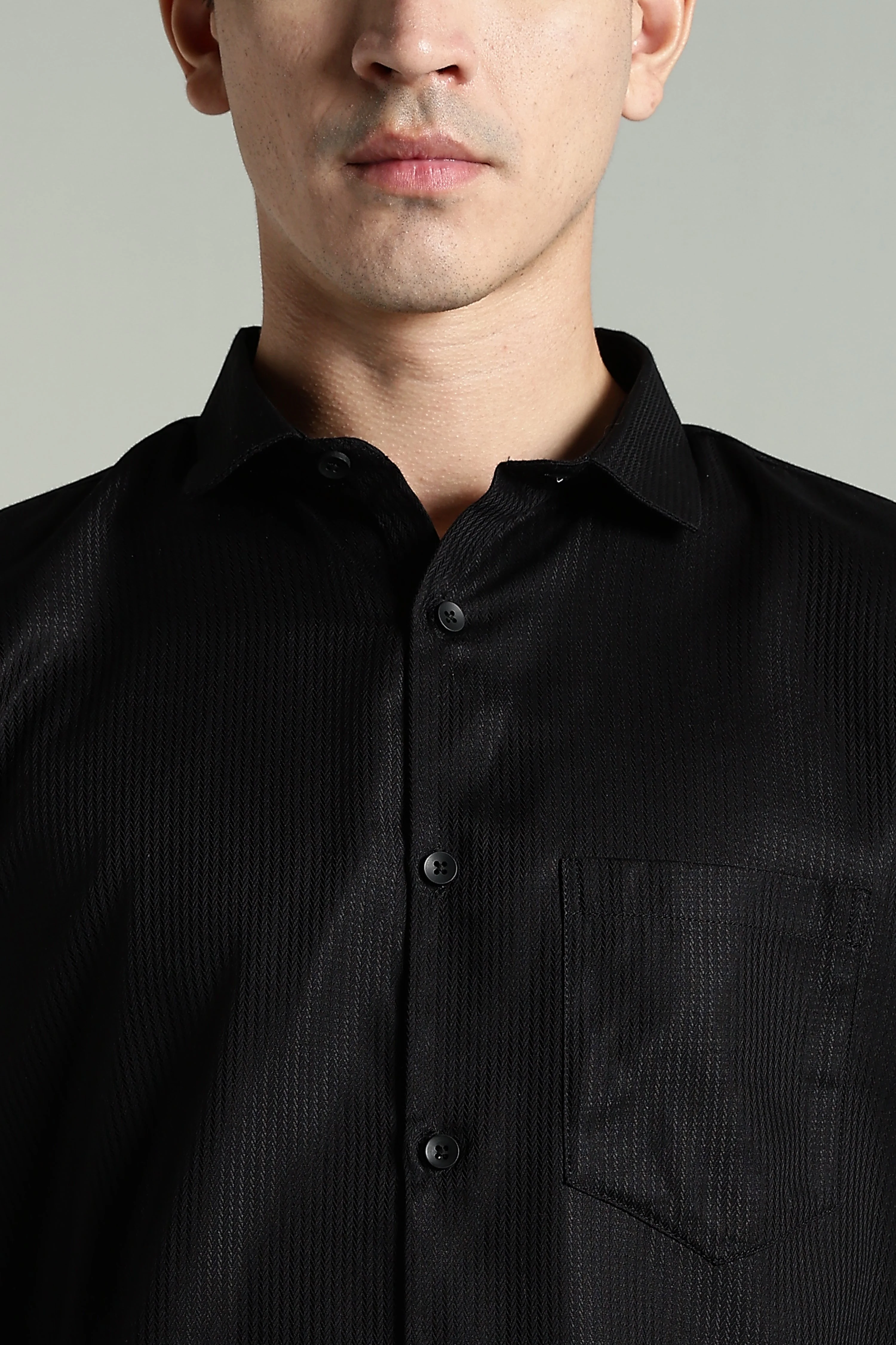 Men Stria Black Solid Shirt - Image 4