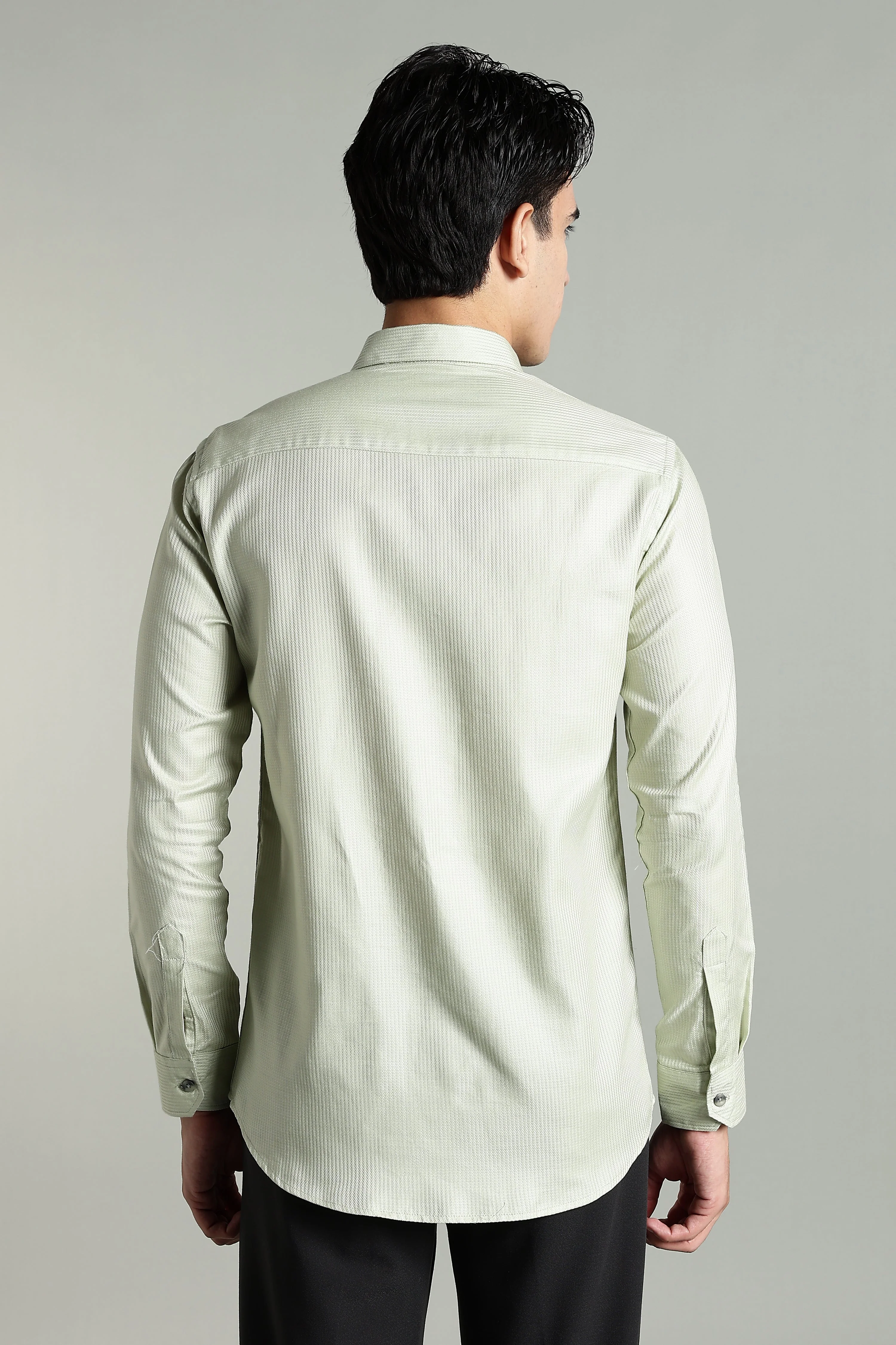 Men Stria Green Solid Shirt - Image 2