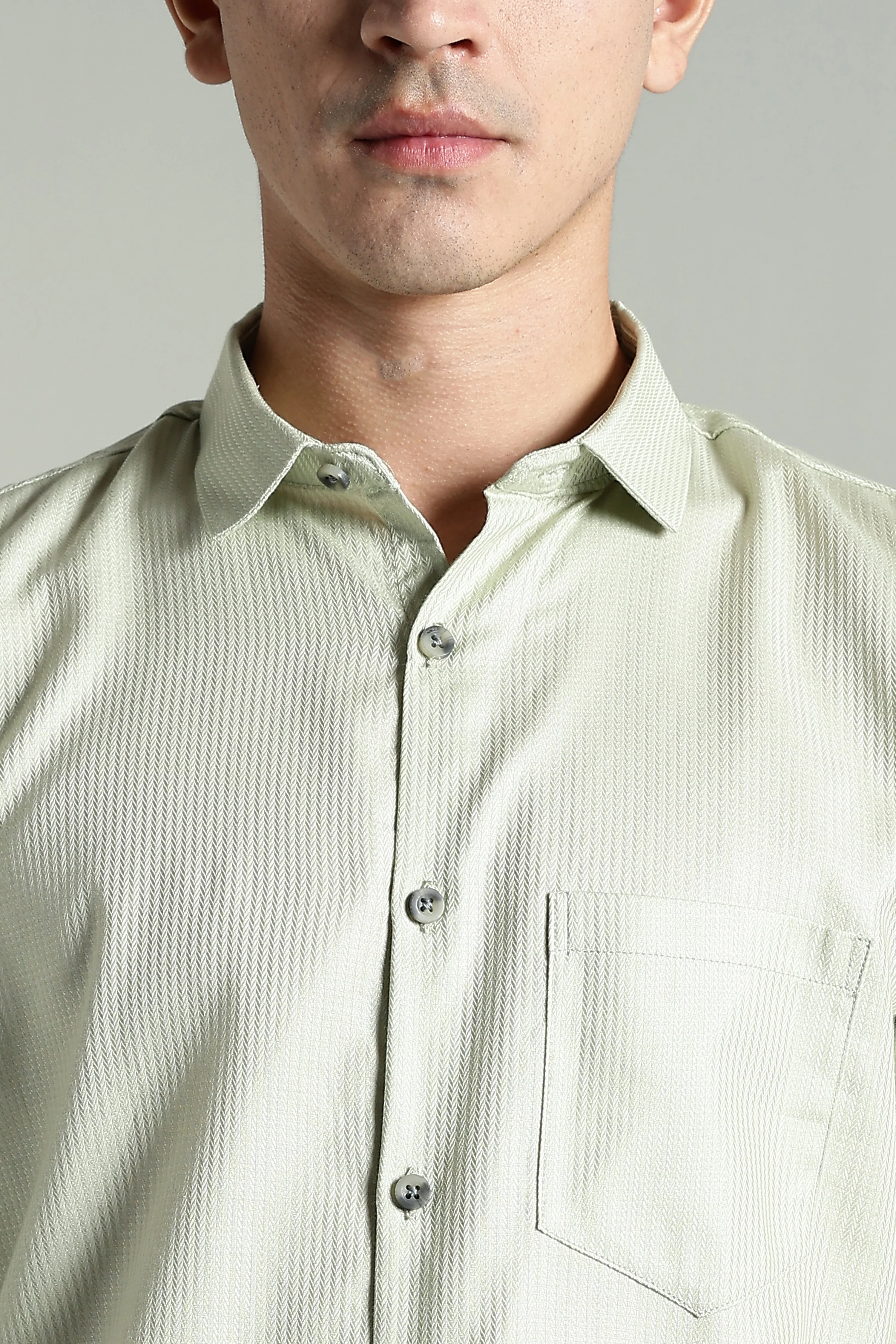 Men Stria Green Solid Shirt - Image 5