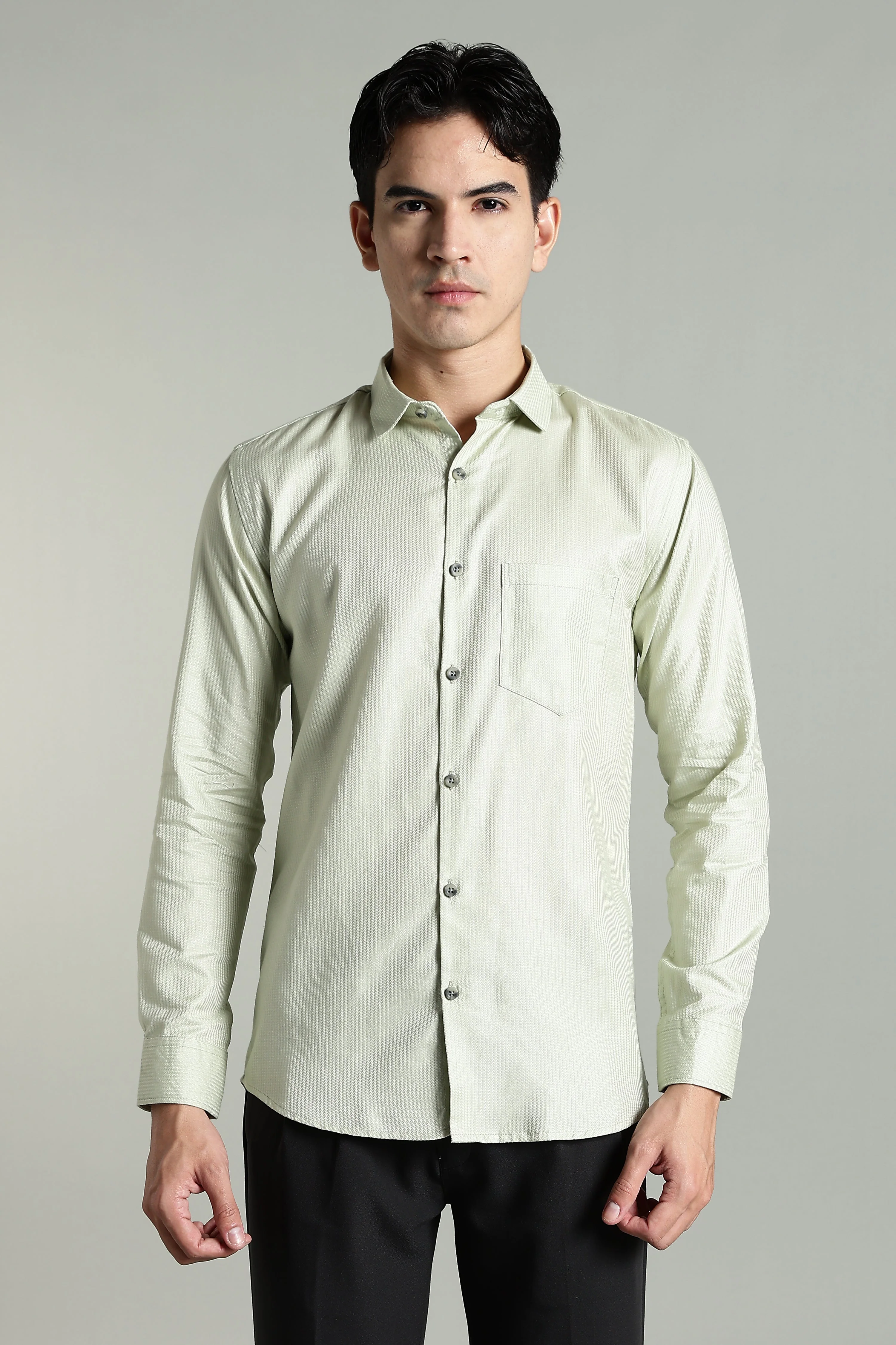 Men Stria Green Solid Shirt - Image 6
