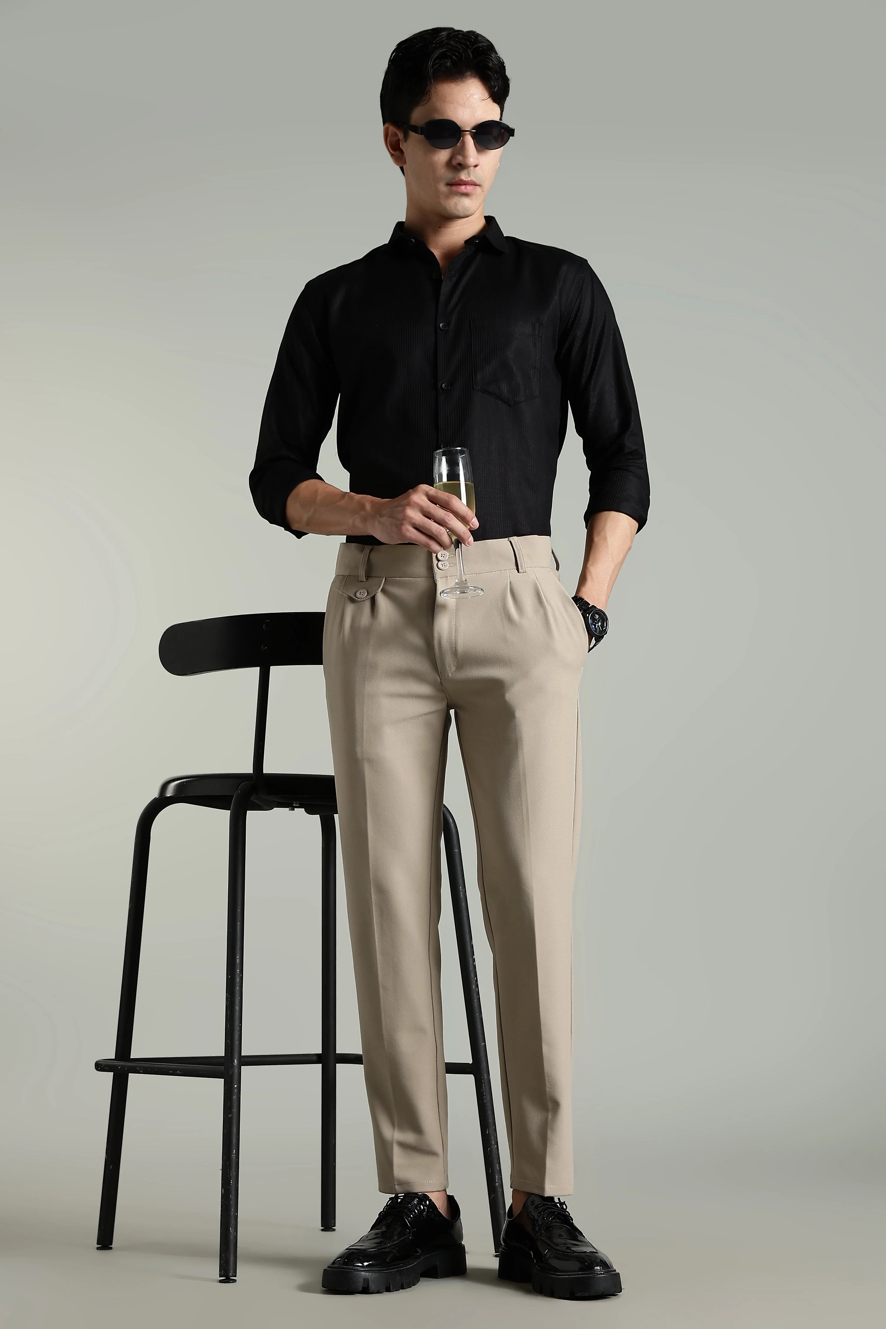 Men Stria Green Solid Shirt - Image 7