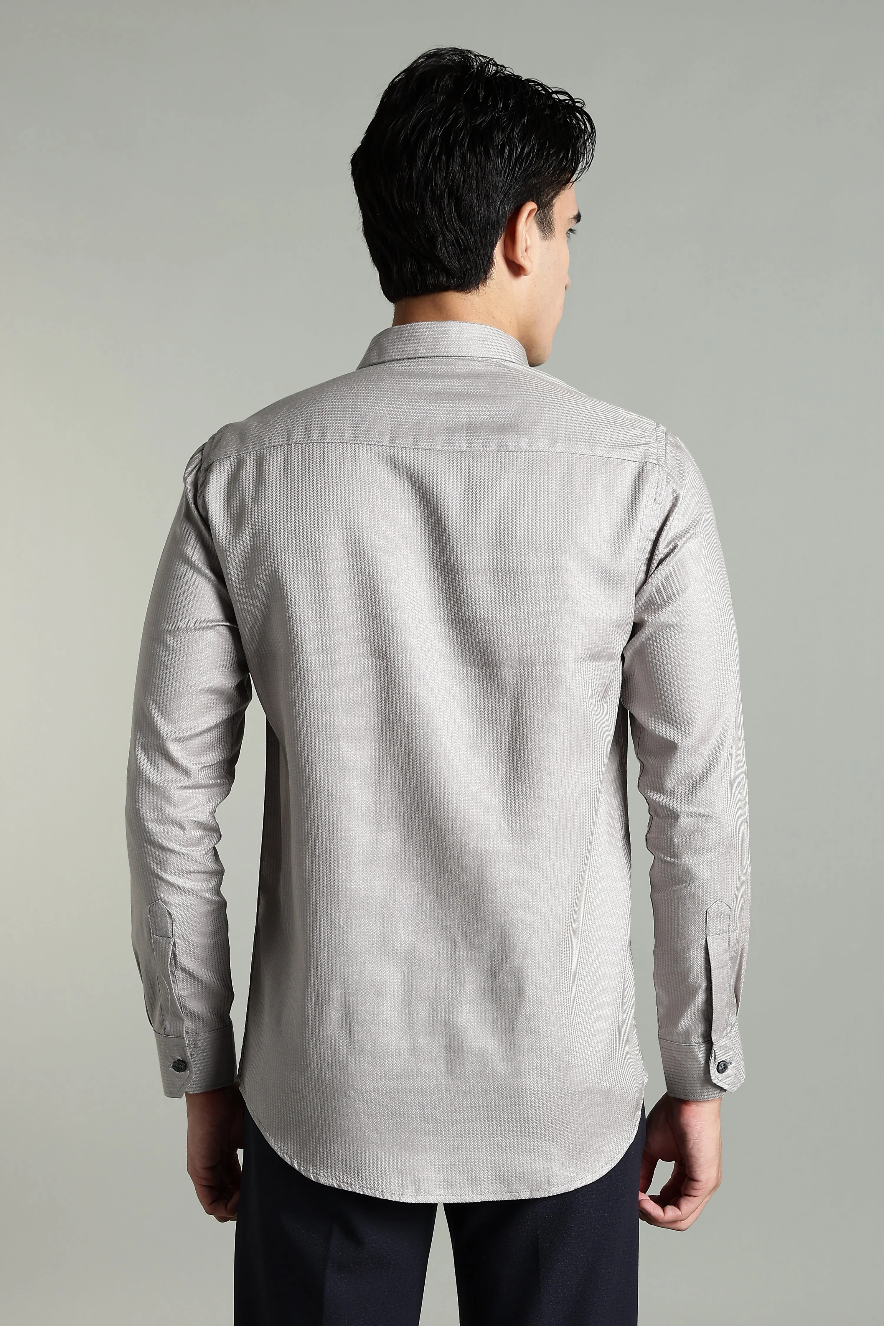 Men Stria Grey Solid Shirt - Image 2
