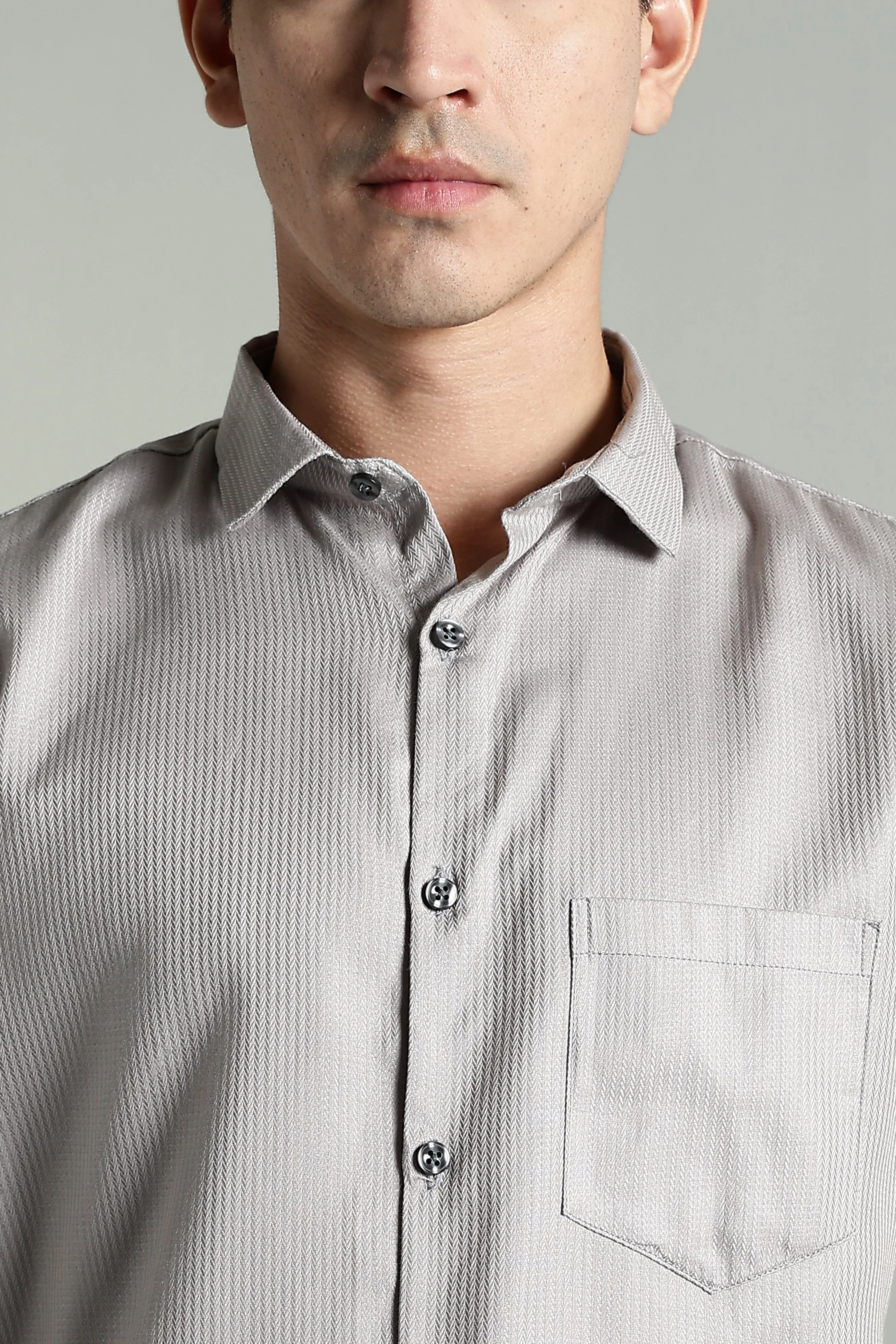 Men Stria Grey Solid Shirt - Image 4