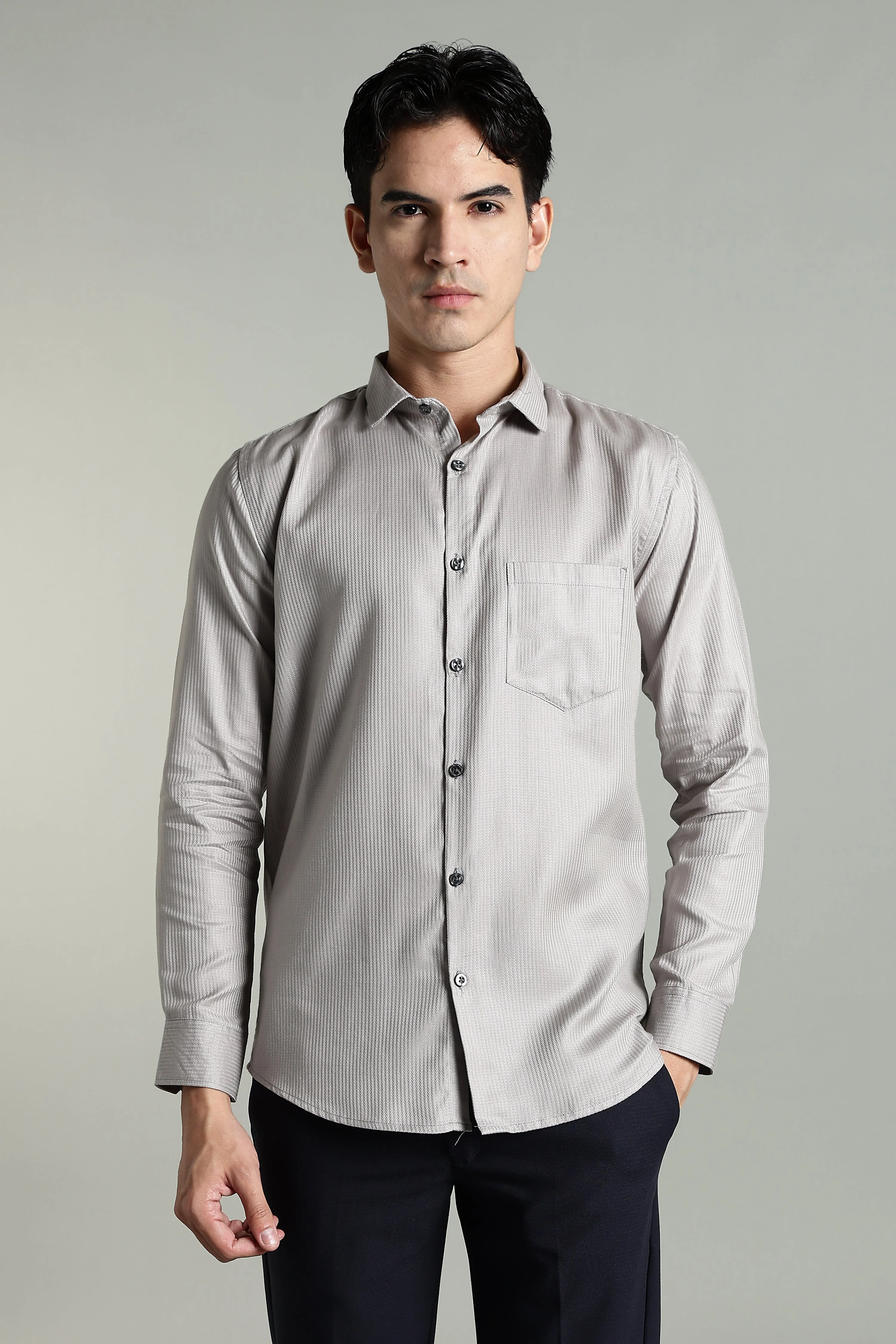 Men Stria Grey Solid Shirt - Image 6