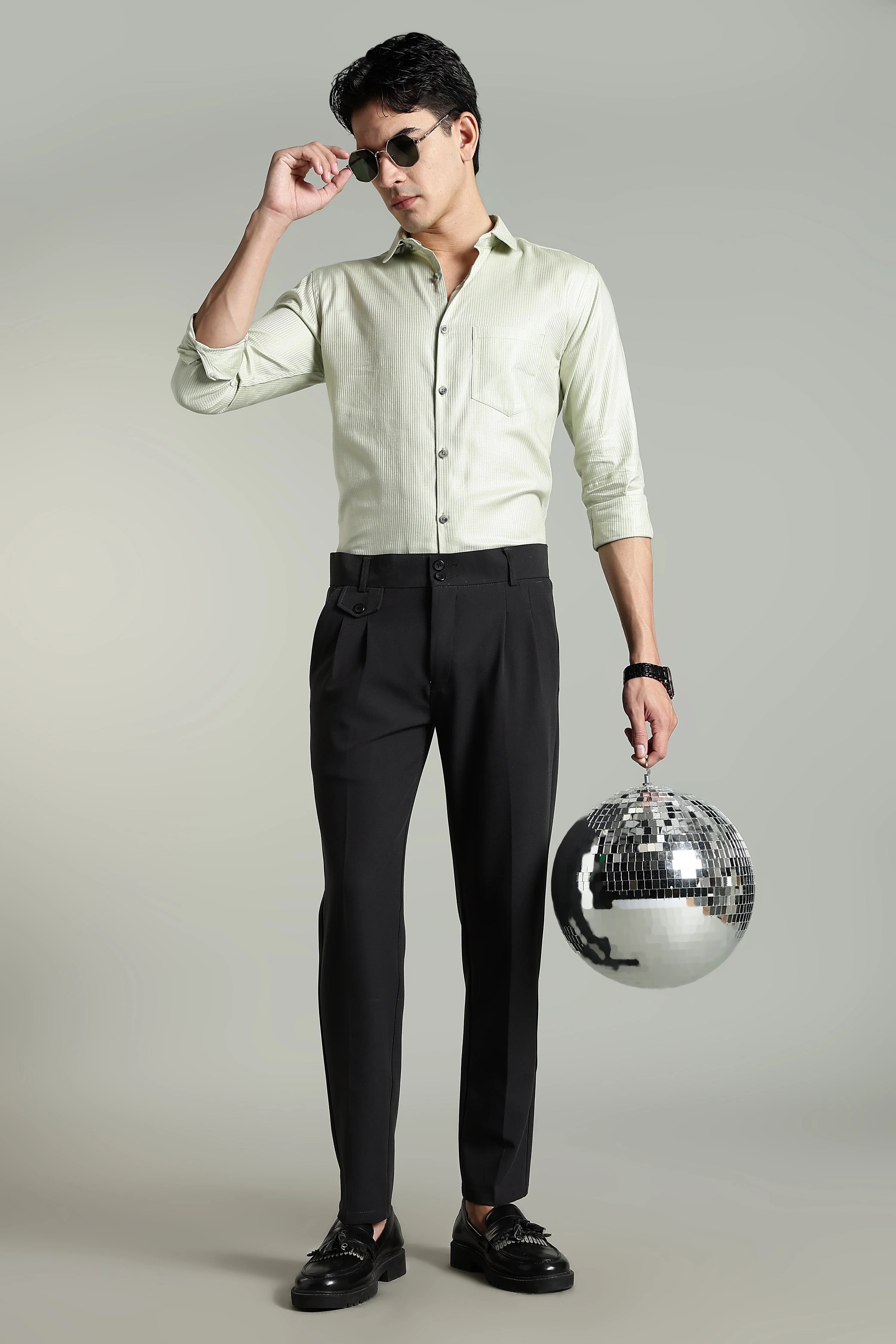 Men Stria Grey Solid Shirt - Image 7
