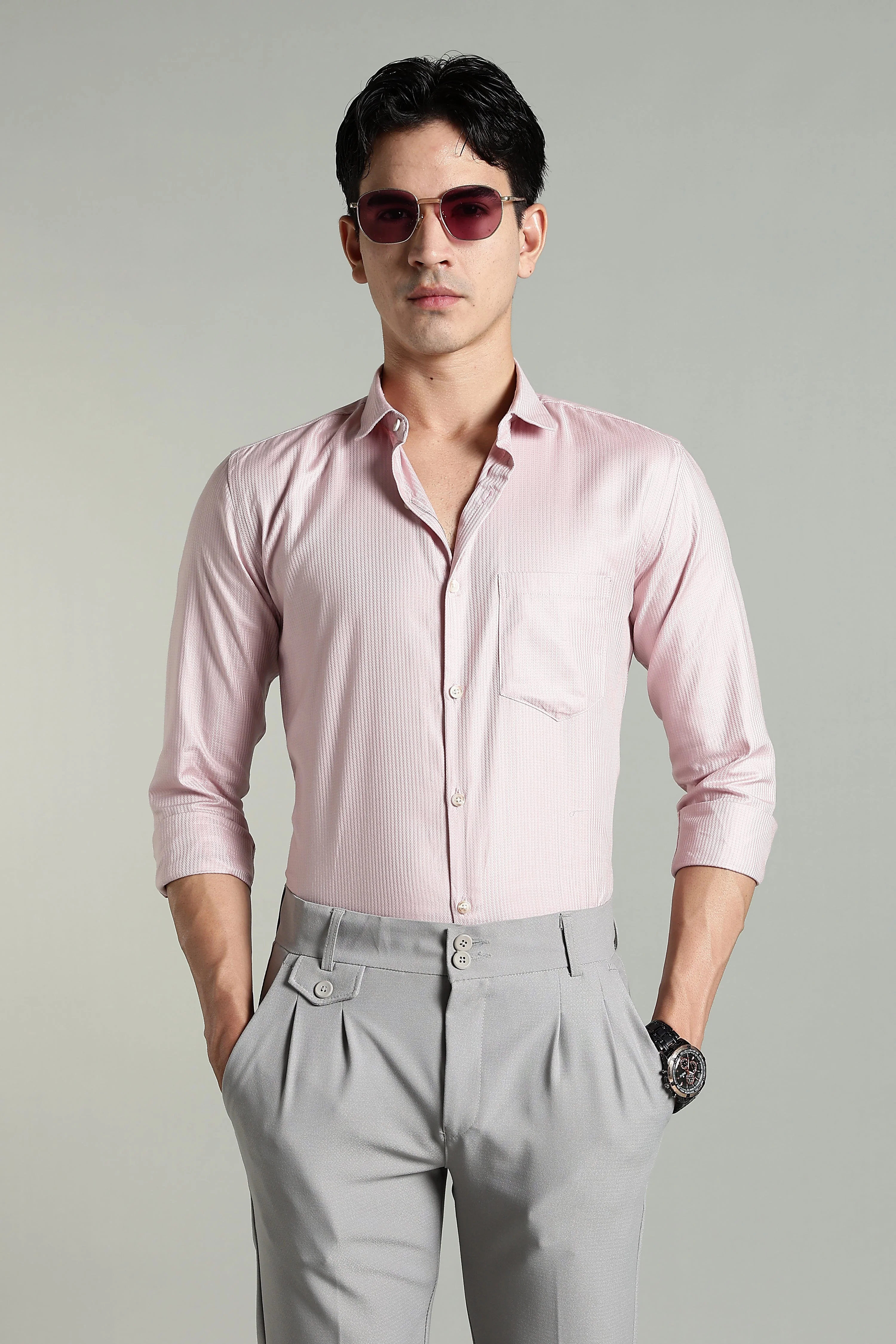 Men Stria Pink Solid Shirt - Image 5