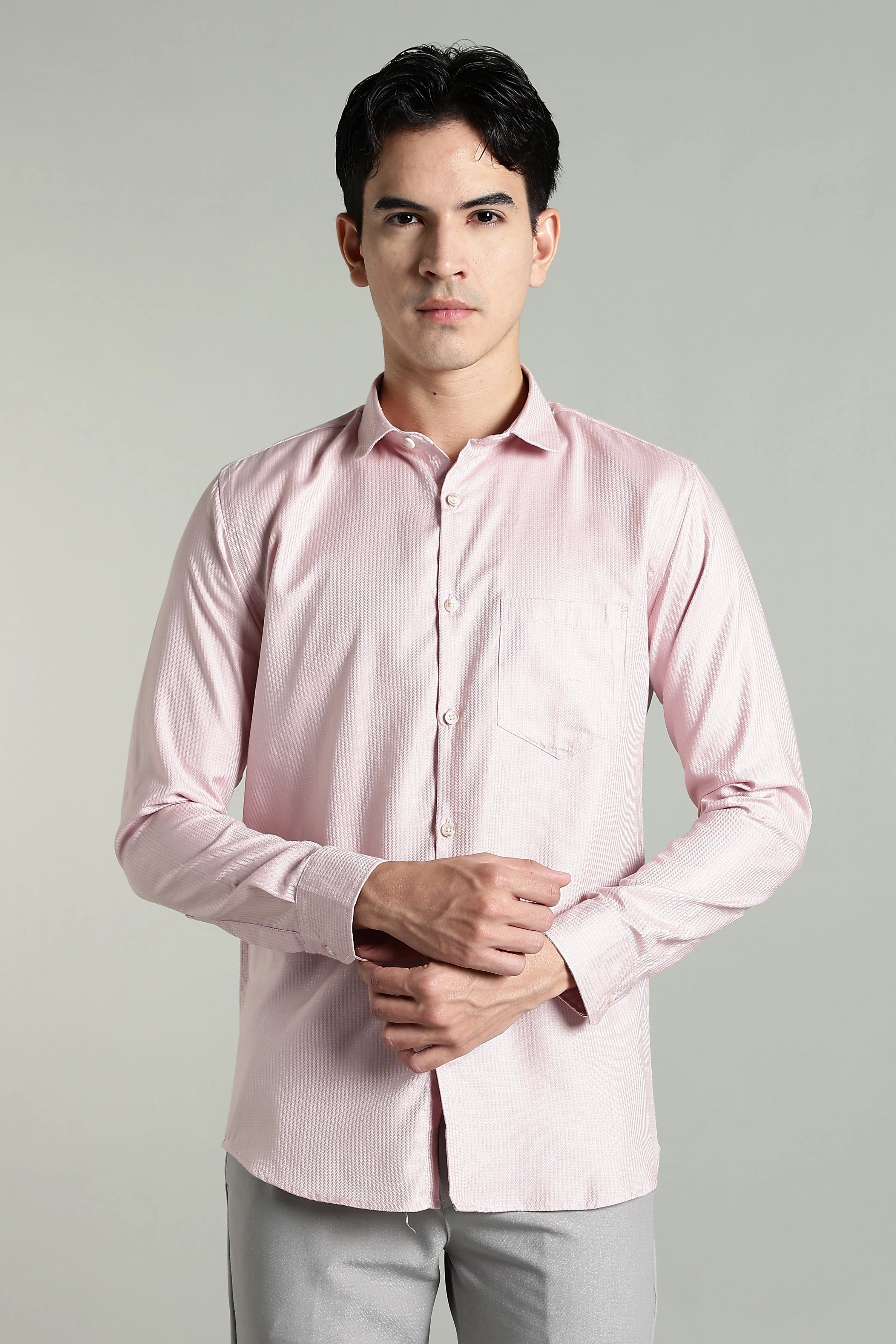 Men Stria Pink Solid Shirt - Image 6