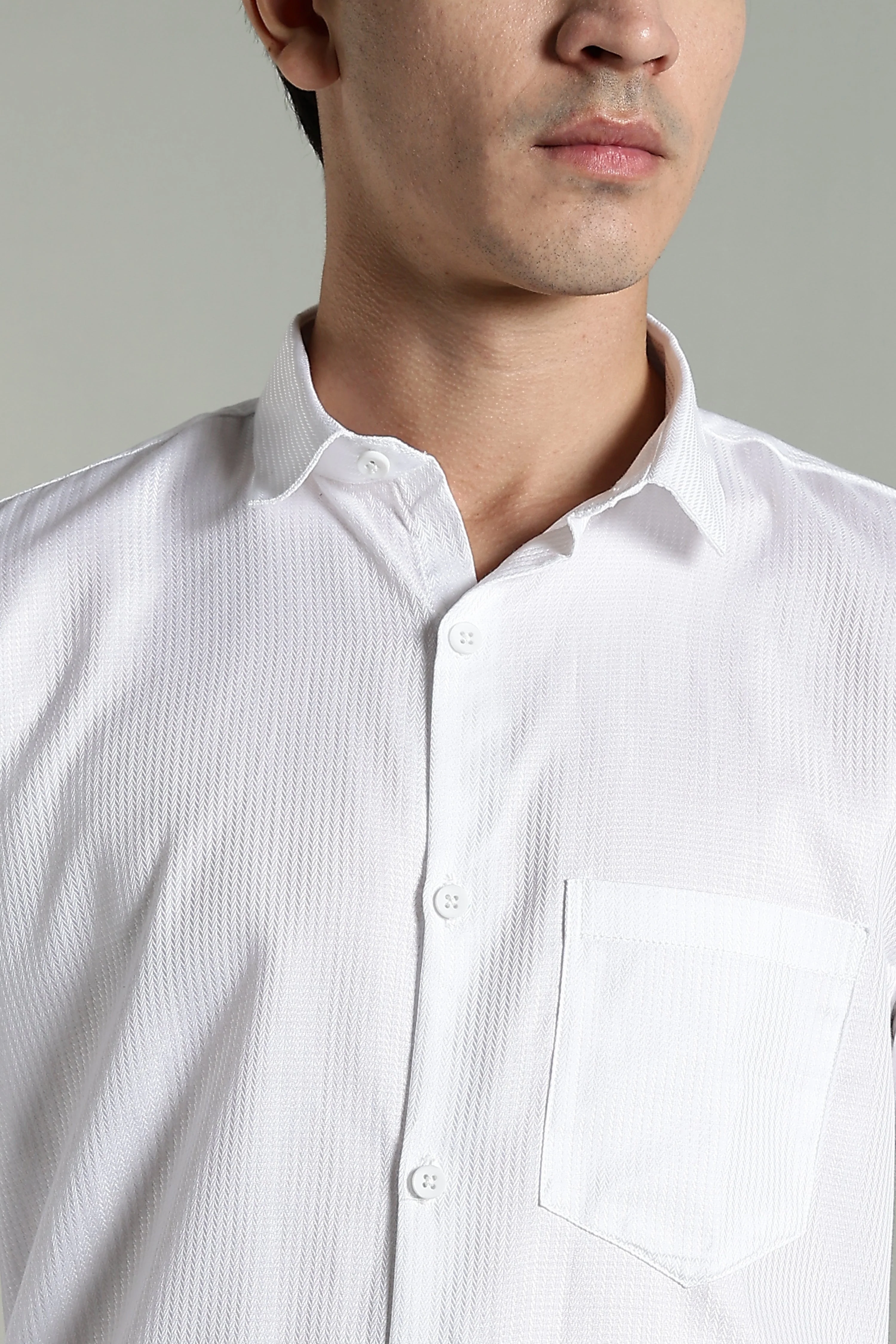 Men Stria White Solid Shirt - Image 3