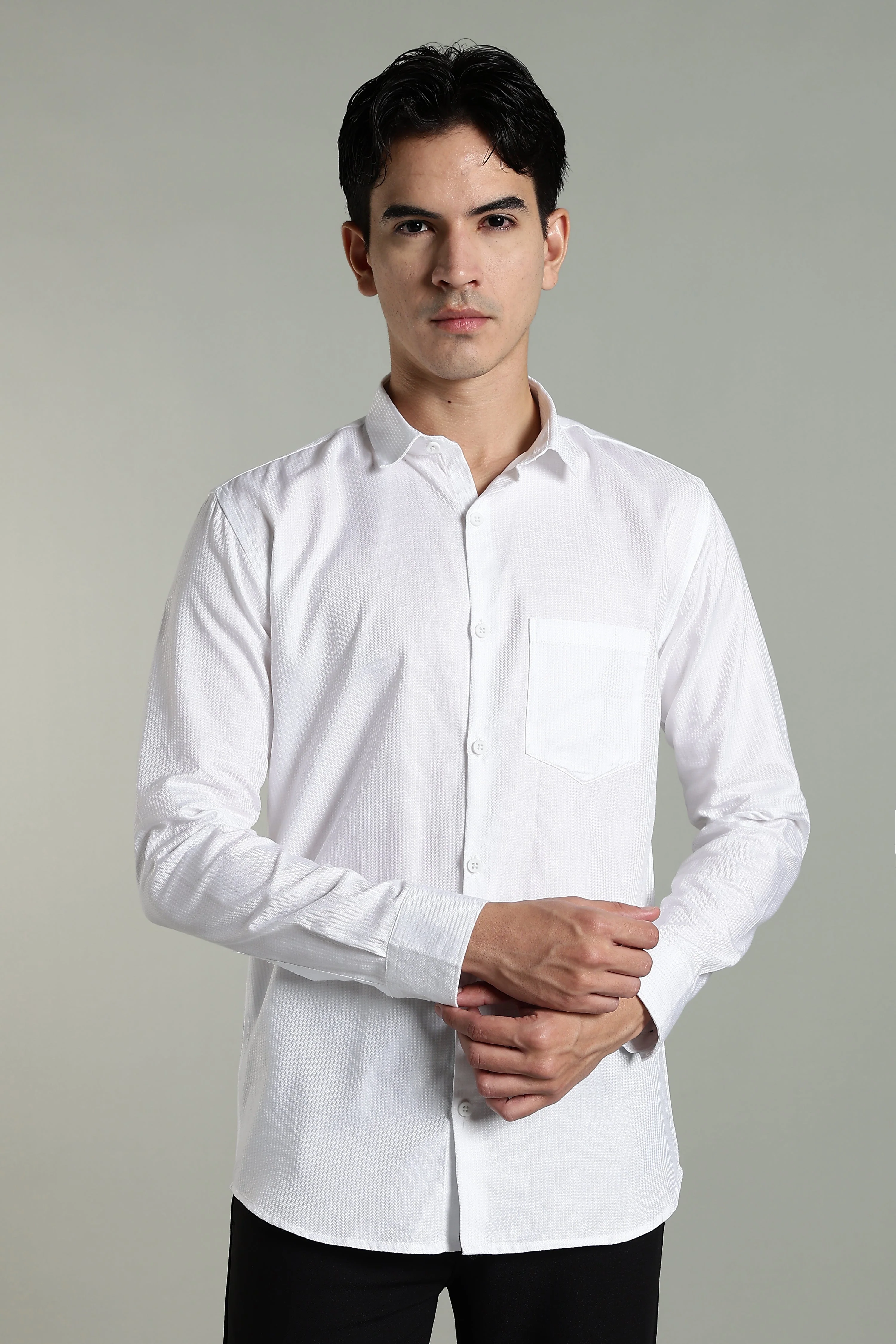Men Stria White Solid Shirt - Image 5