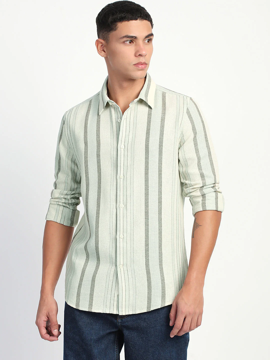 Men Stripe Slim Fit Casual Shirt - Image 2