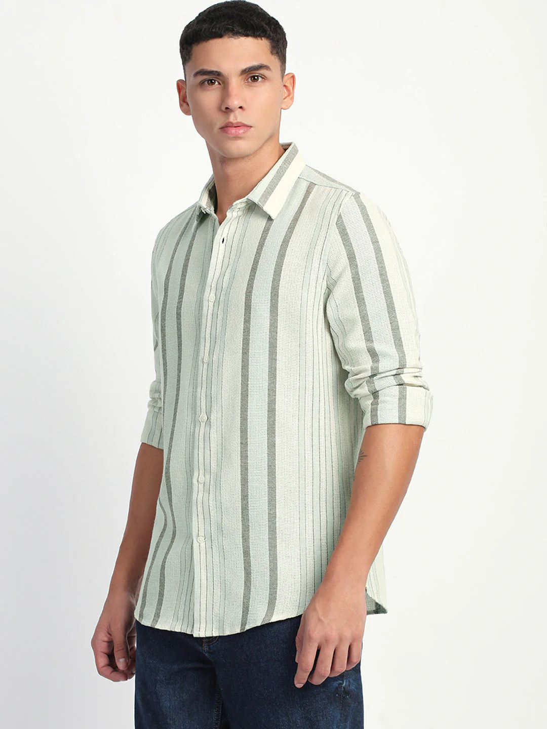Men Stripe Slim Fit Casual Shirt - Image 3