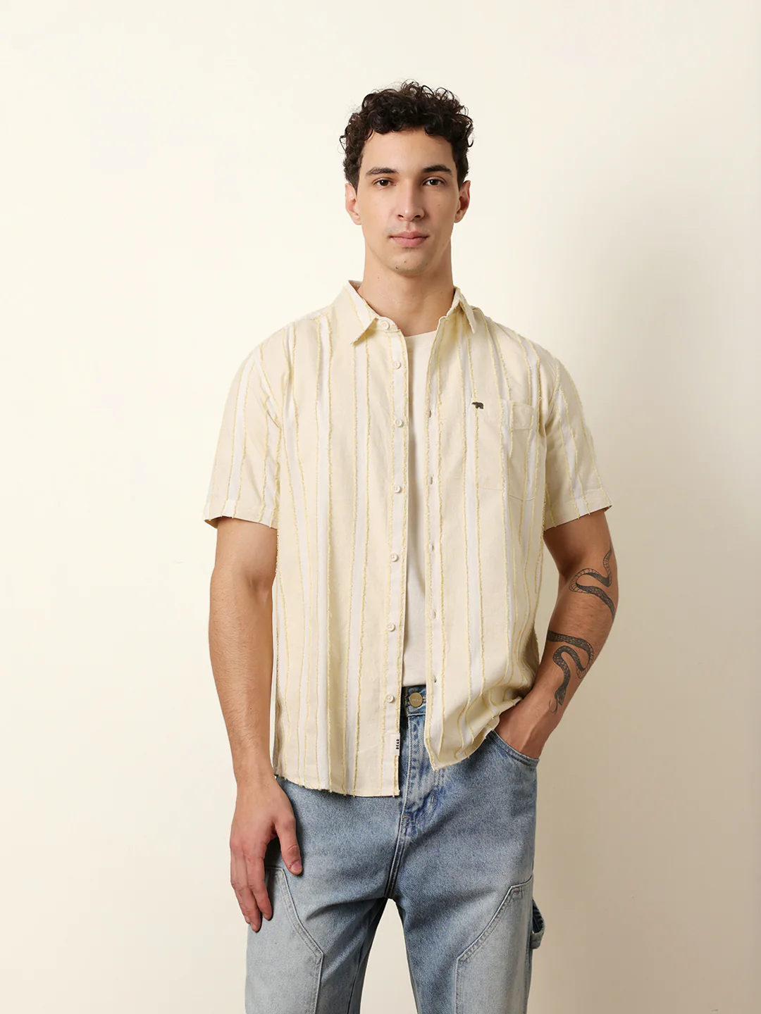 Men Striped Casual Half-Sleeve Shirt - Image 3