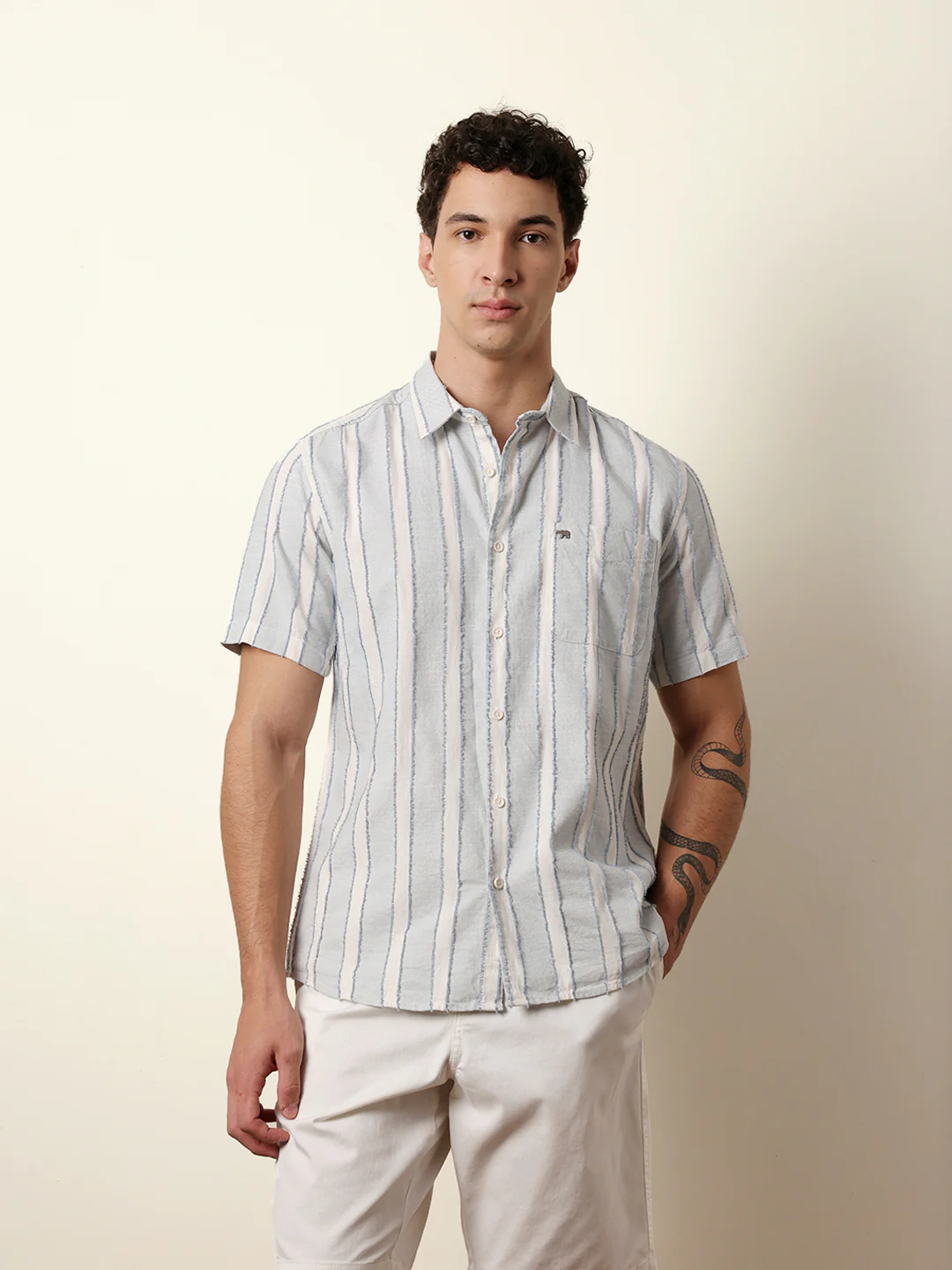 Men Striped Casual Half-Sleeve Shirt - Image 3