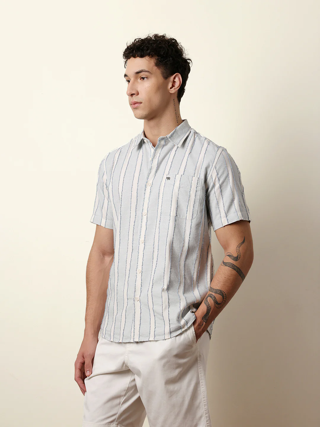 Men Striped Casual Half-Sleeve Shirt - Image 4