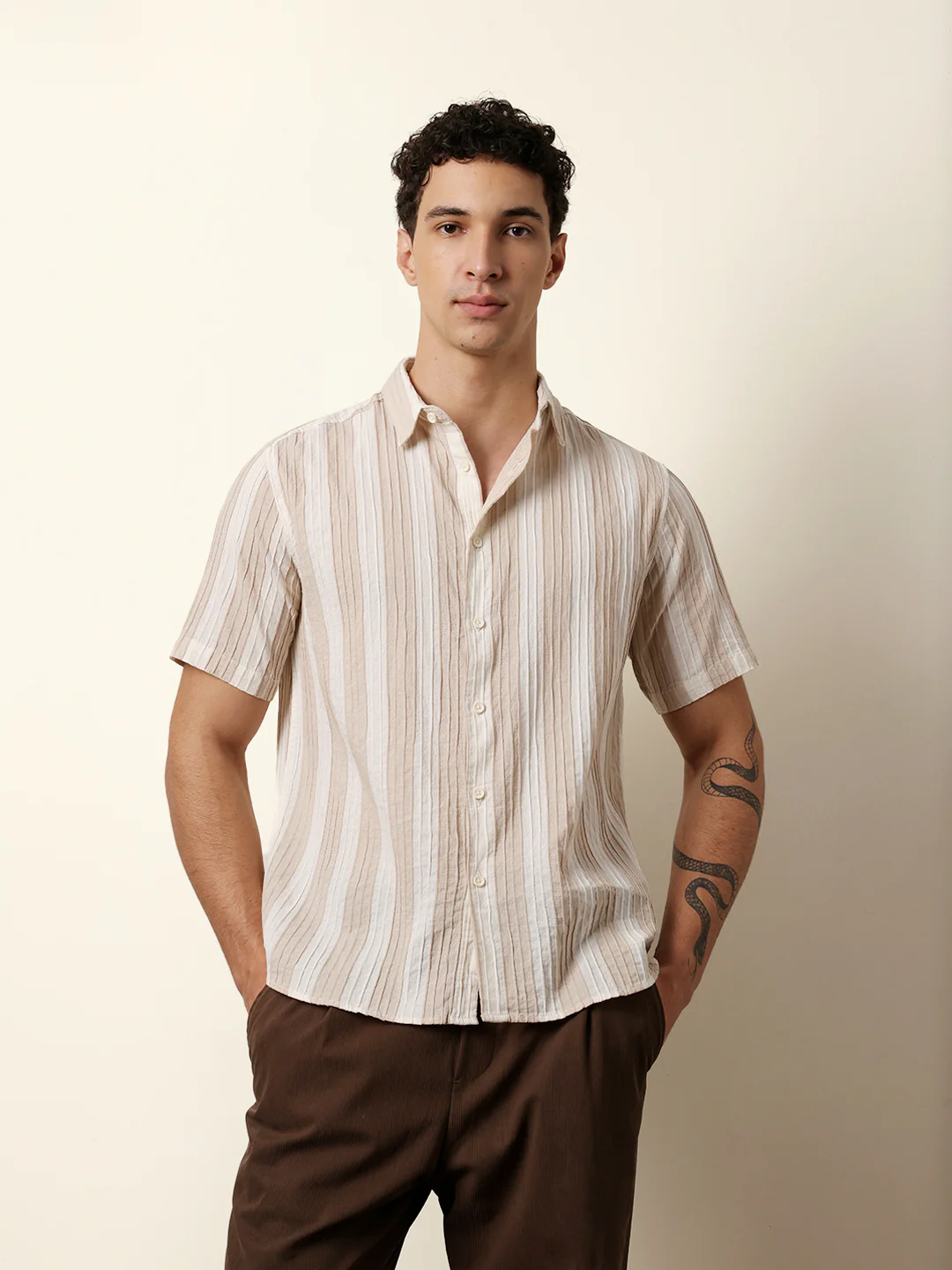 Men Striped Casual Half-Sleeve Shirt - Image 3