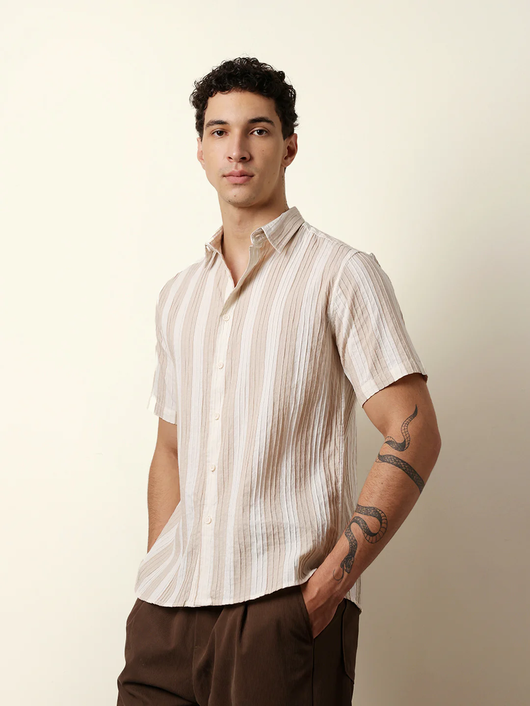 Men Striped Casual Half-Sleeve Shirt - Image 4