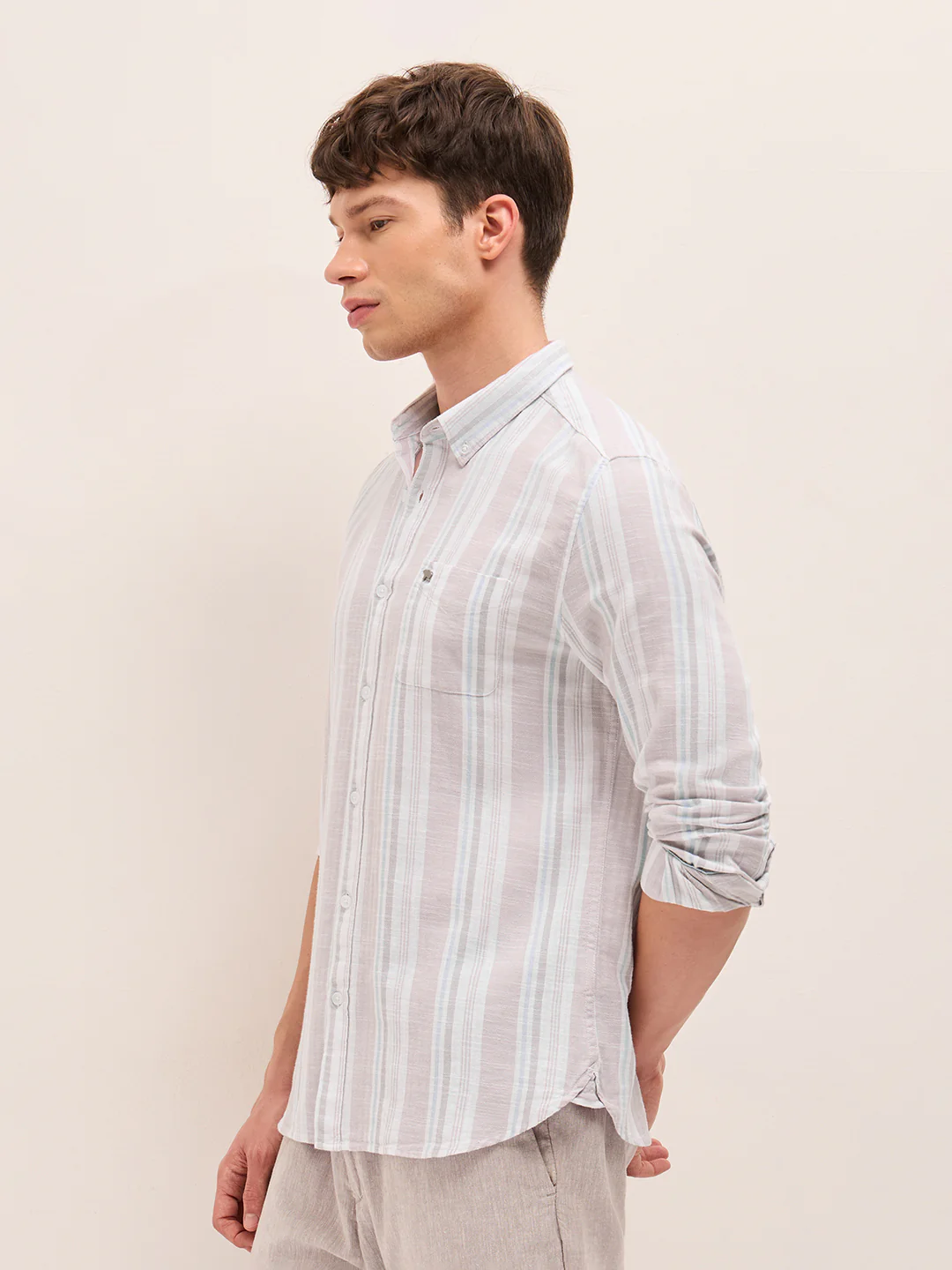 Men Striped Cotton Casual Shirt - Image 3