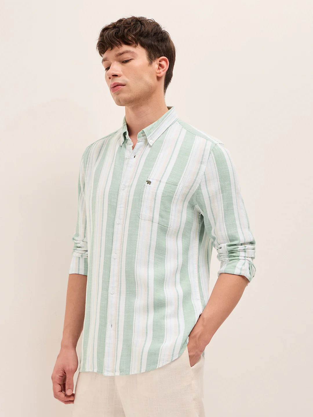 Men Striped Cotton Casual Shirt - Image 3