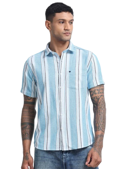 Men Striped Half Sleeve Casual Shirt