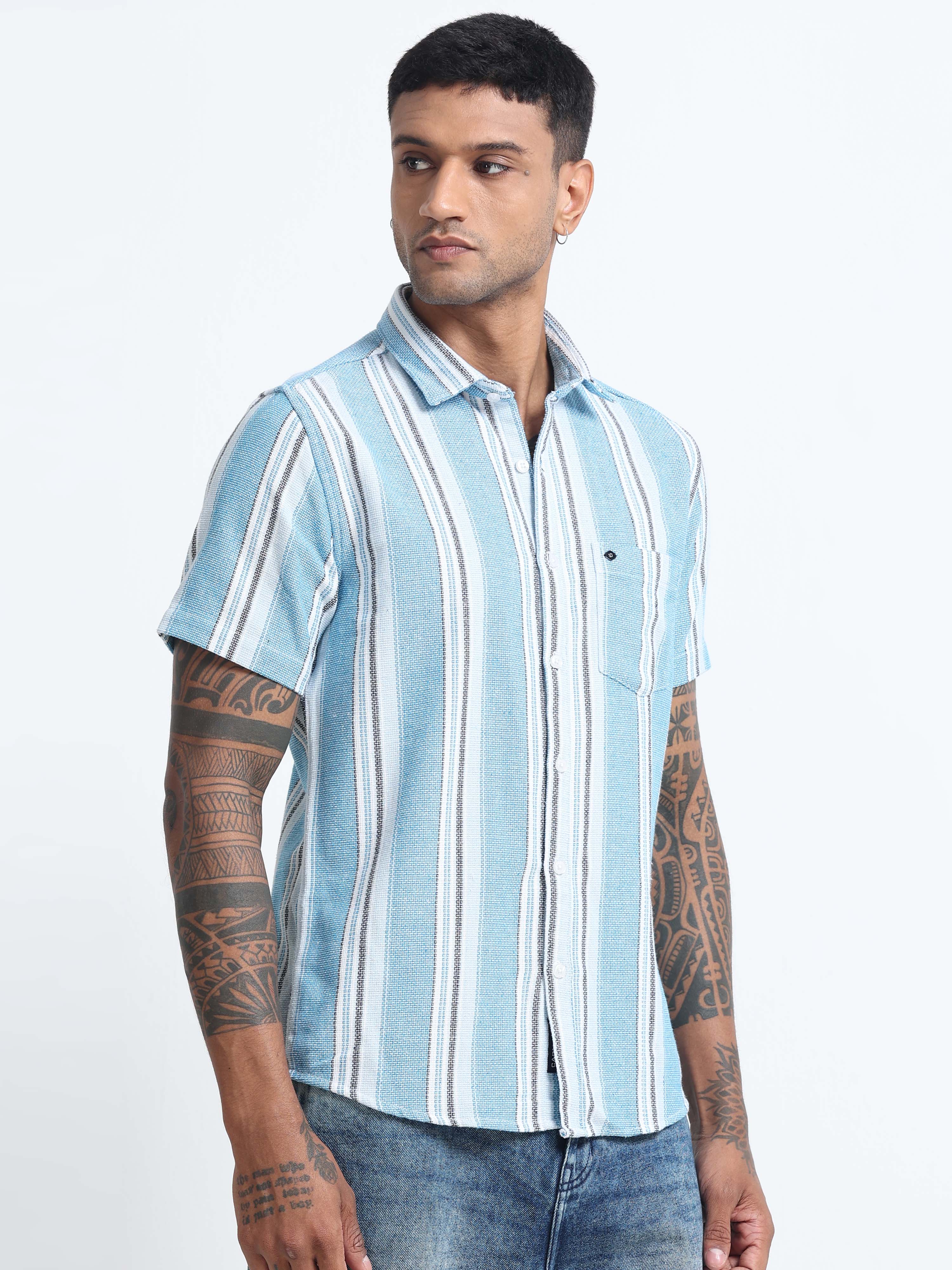 Men Striped Half Sleeve Casual Shirt - Image 3