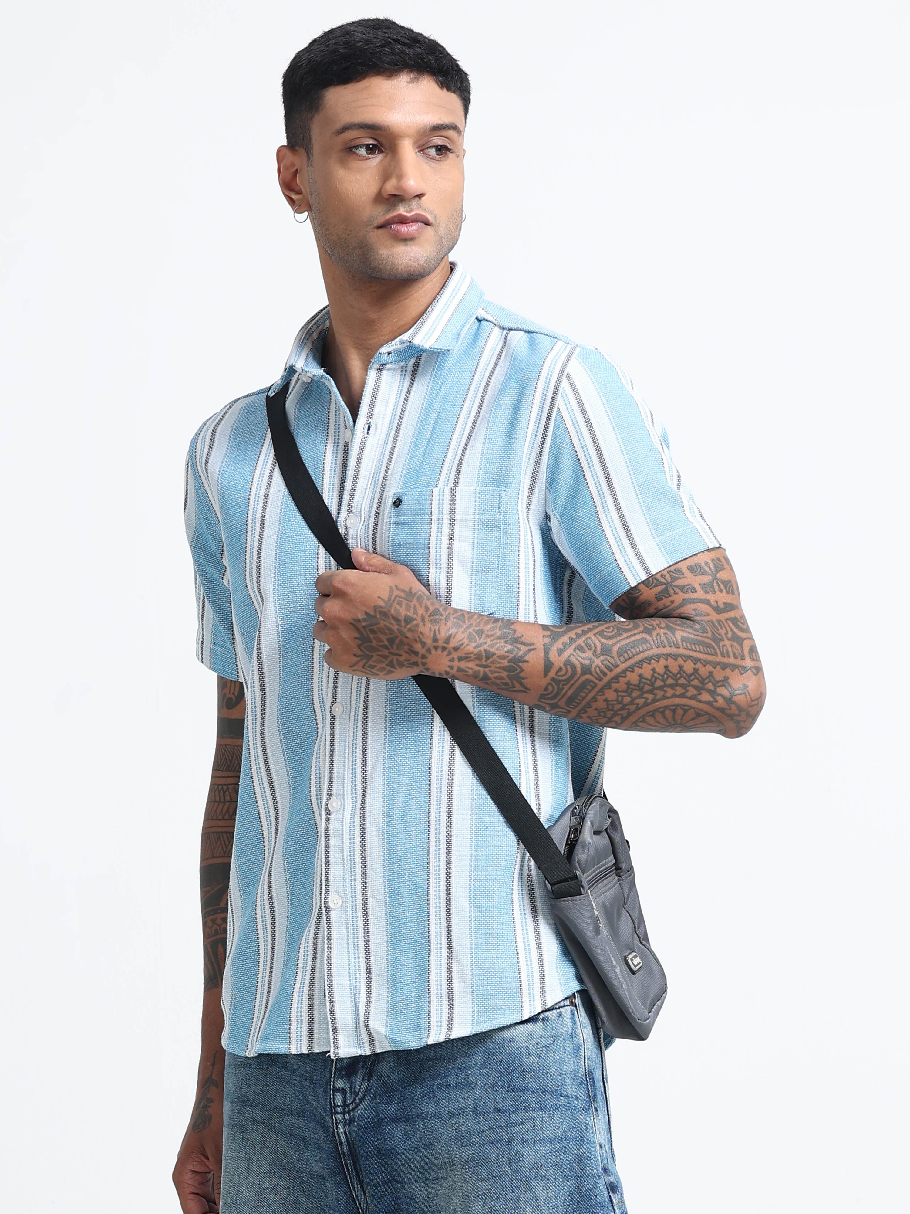 Men Striped Half Sleeve Casual Shirt - Image 5