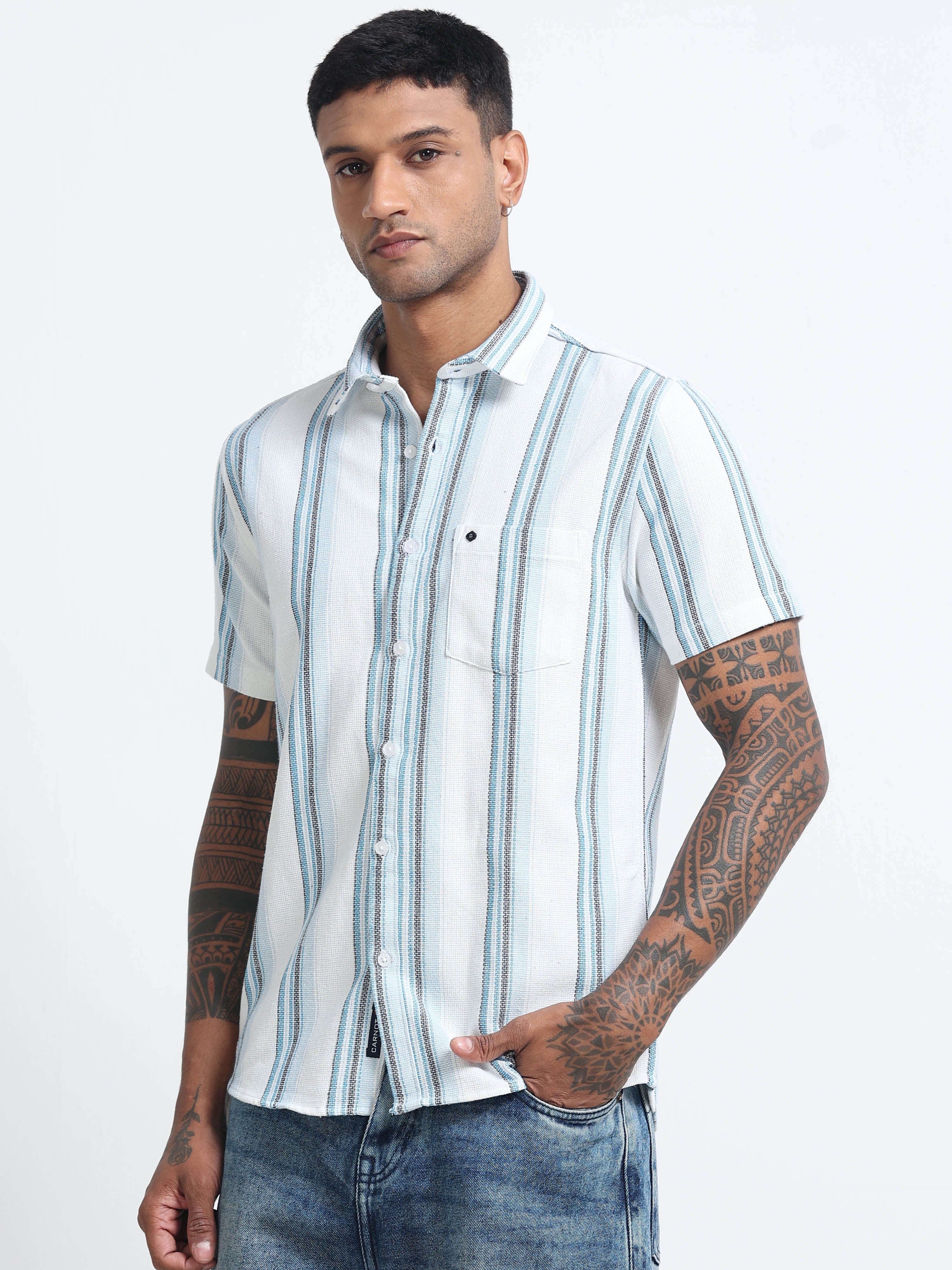 Men Striped Half Sleeve Casual Shirt - Image 4