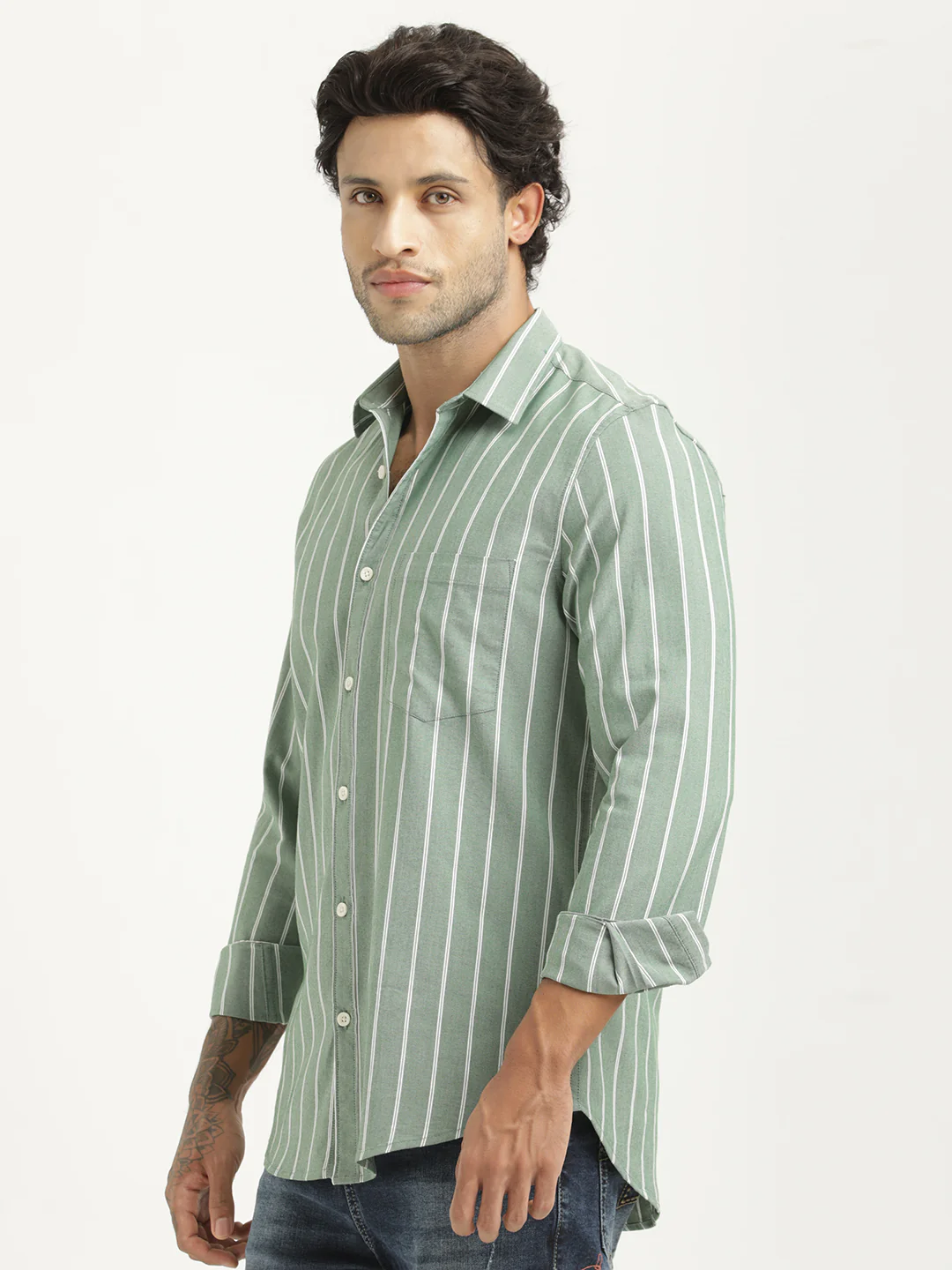 Men Striped Oxford Lycra Shirt - Image 2