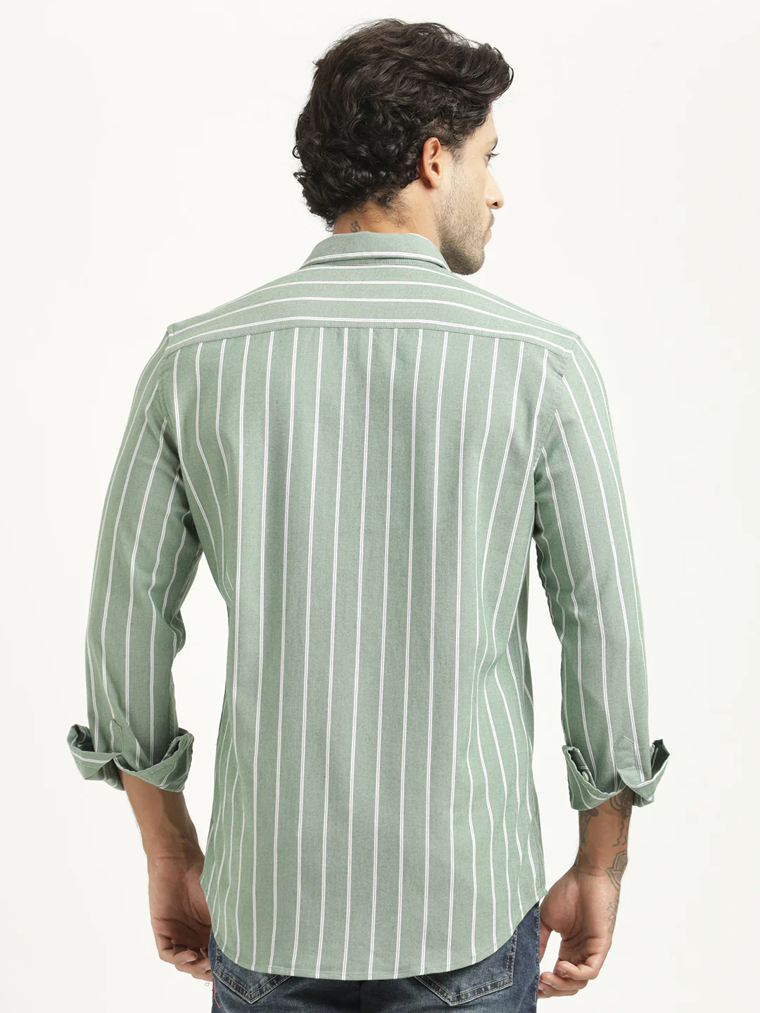 Men Striped Oxford Lycra Shirt - Image 3