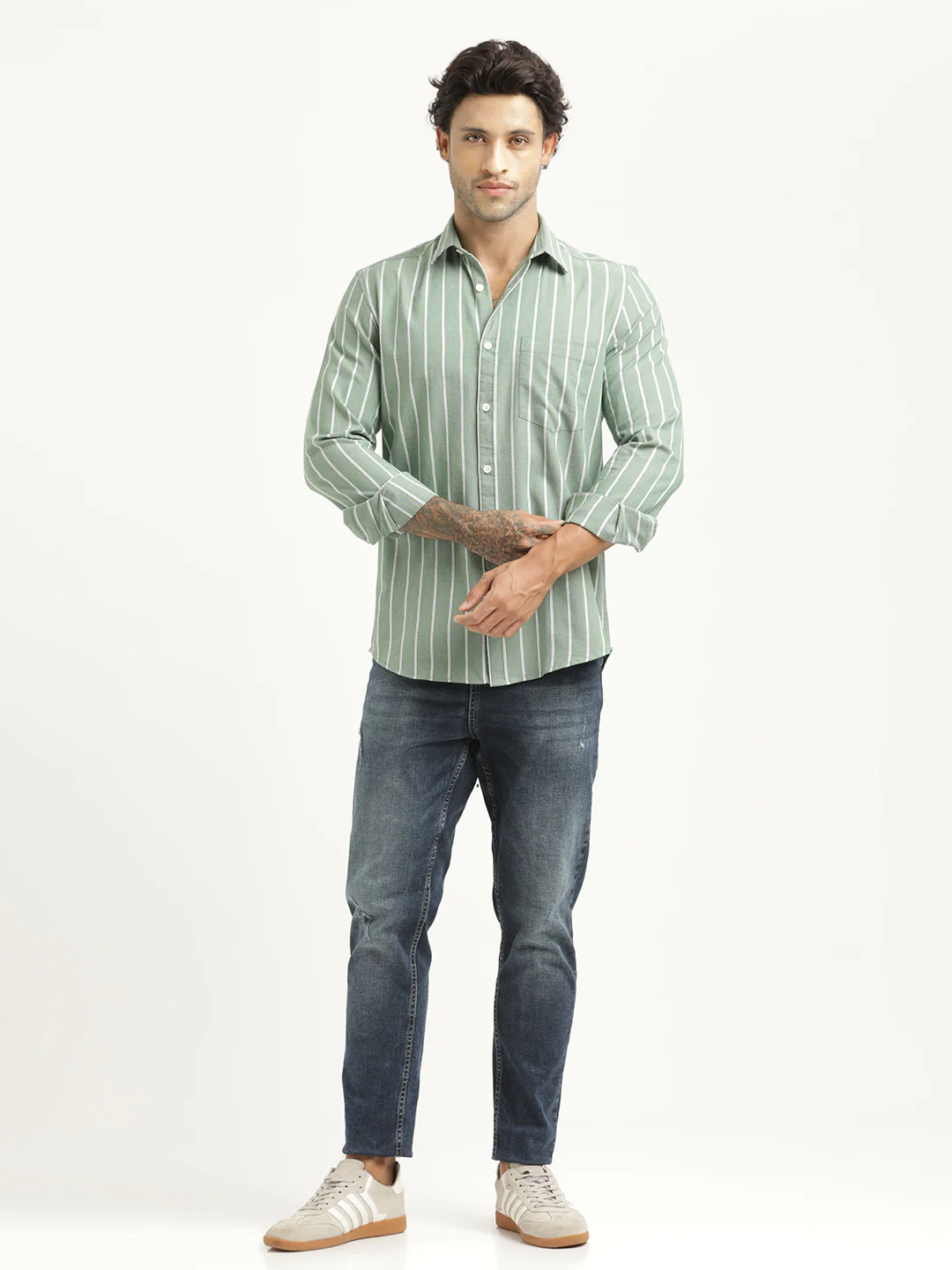 Men Striped Oxford Lycra Shirt - Image 5
