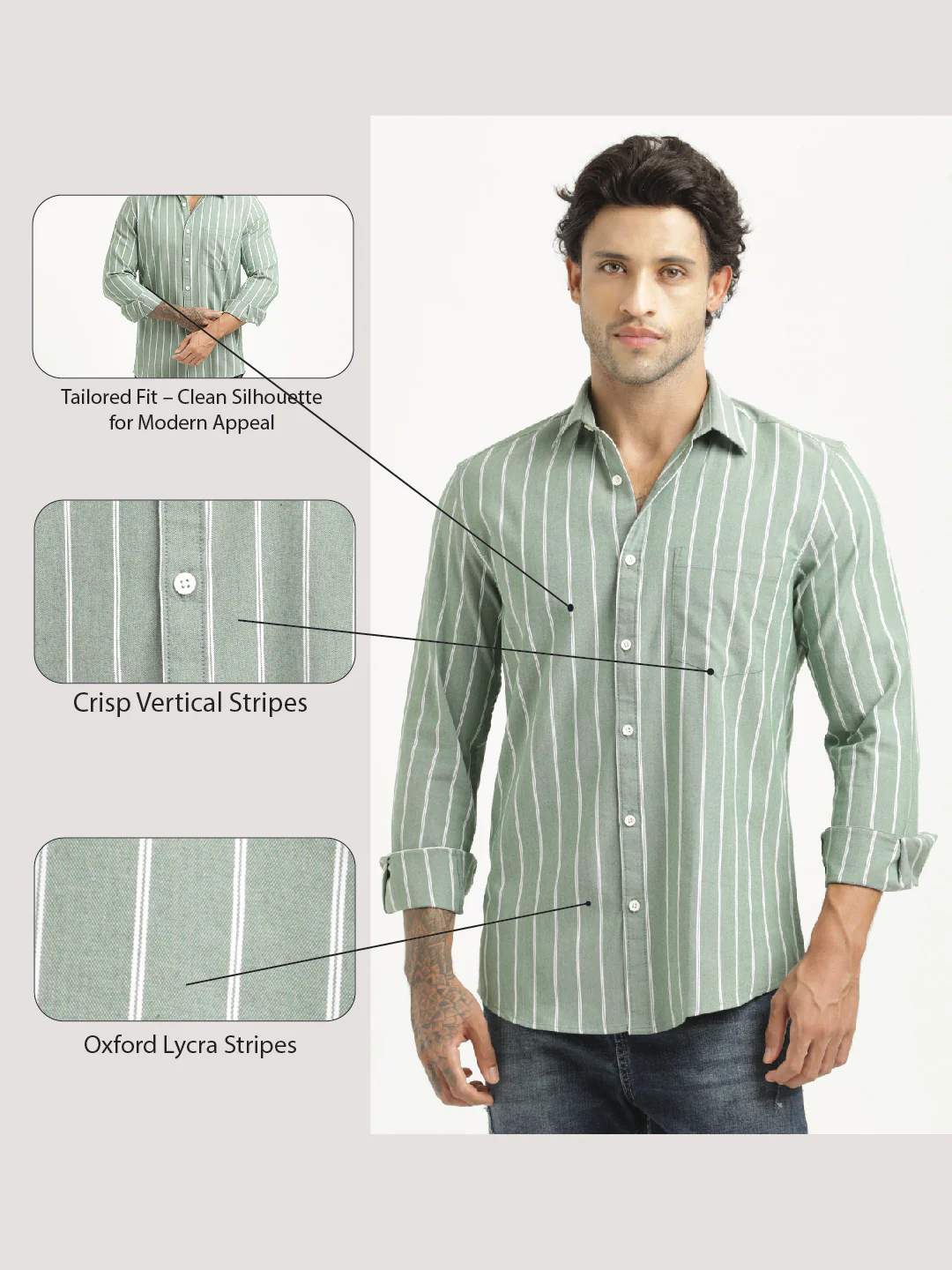 Men Striped Oxford Lycra Shirt - Image 6